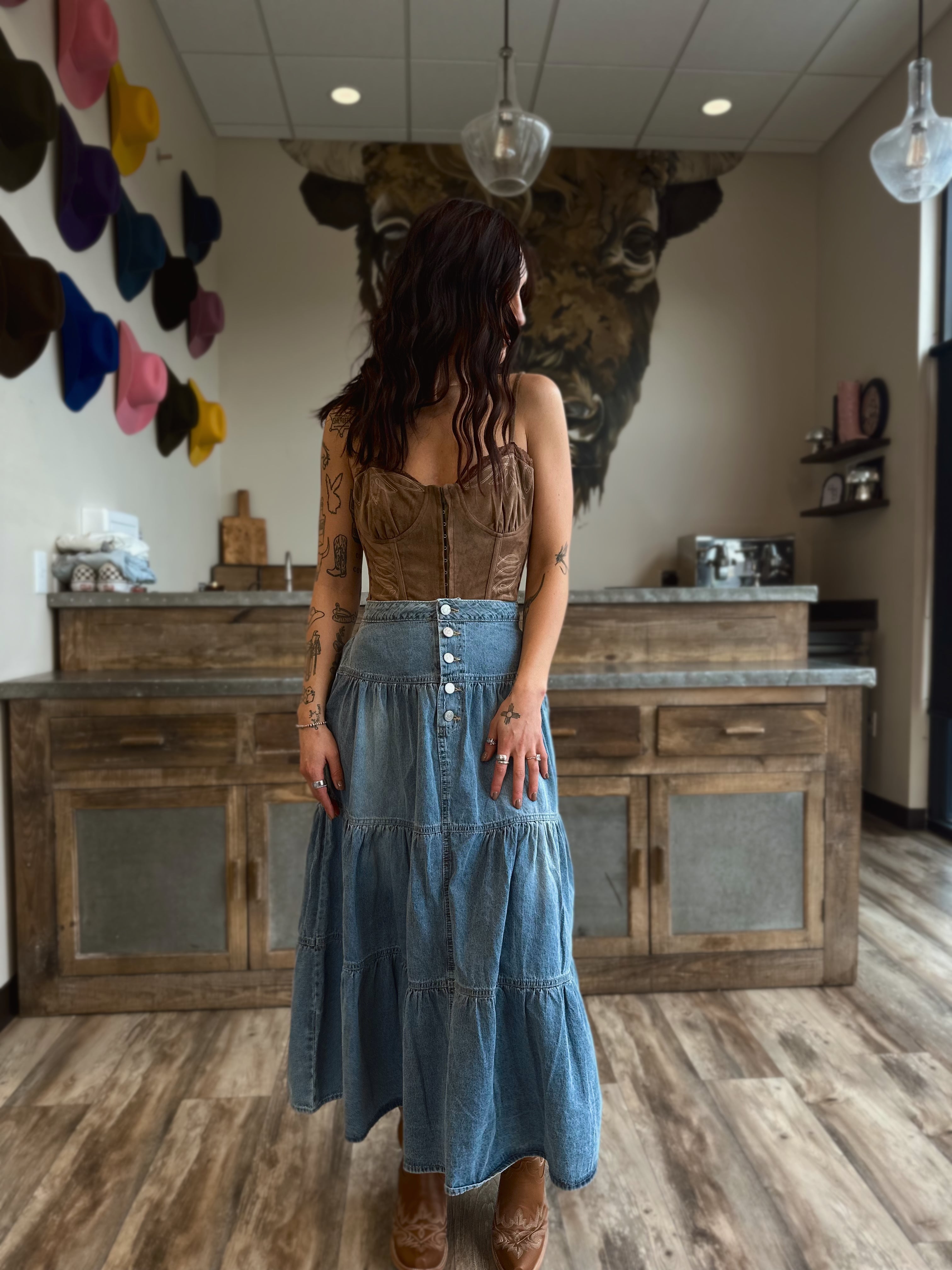 Tiered Denim Skirt