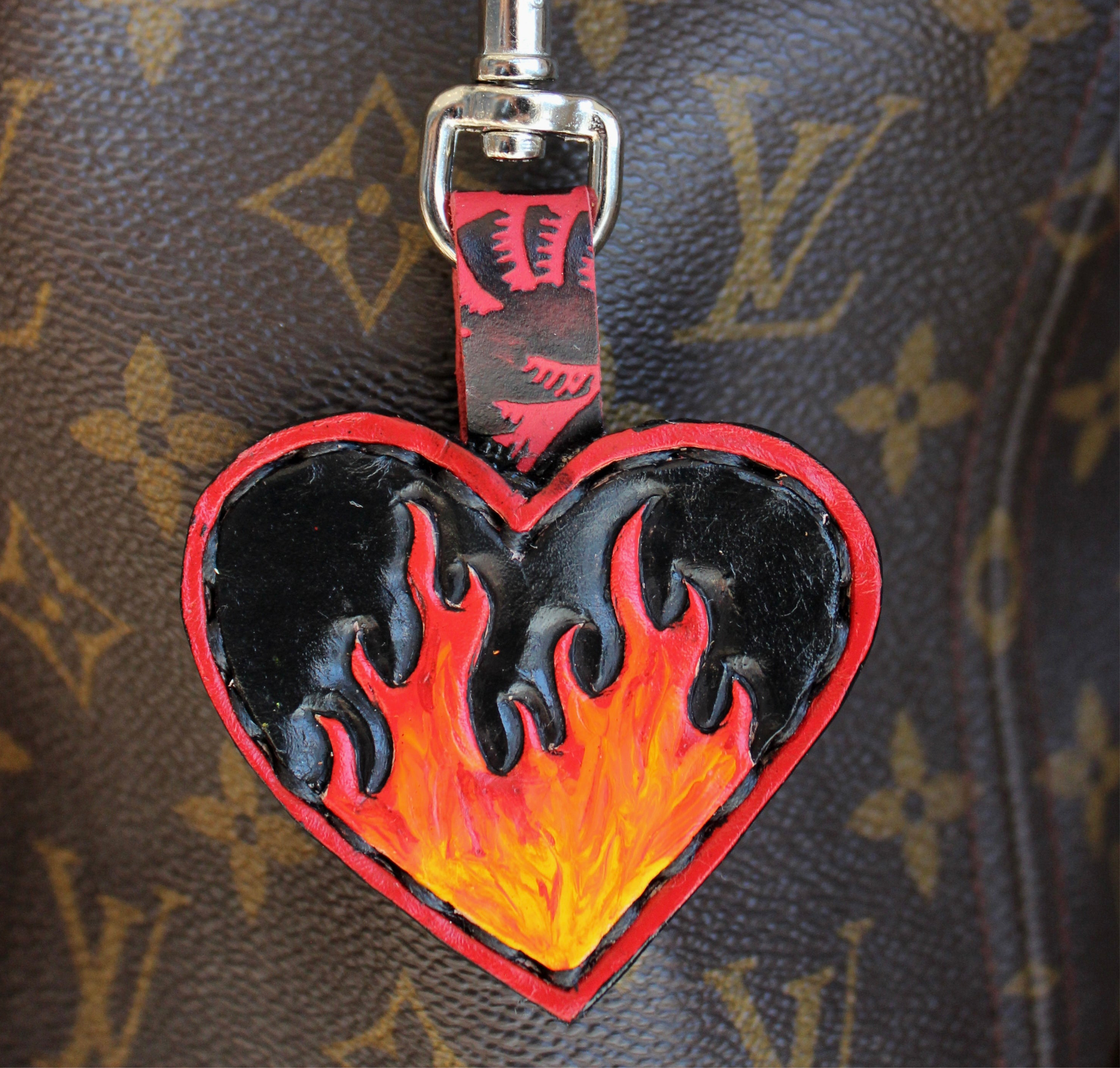 Leather Purse Charm Flame Heart