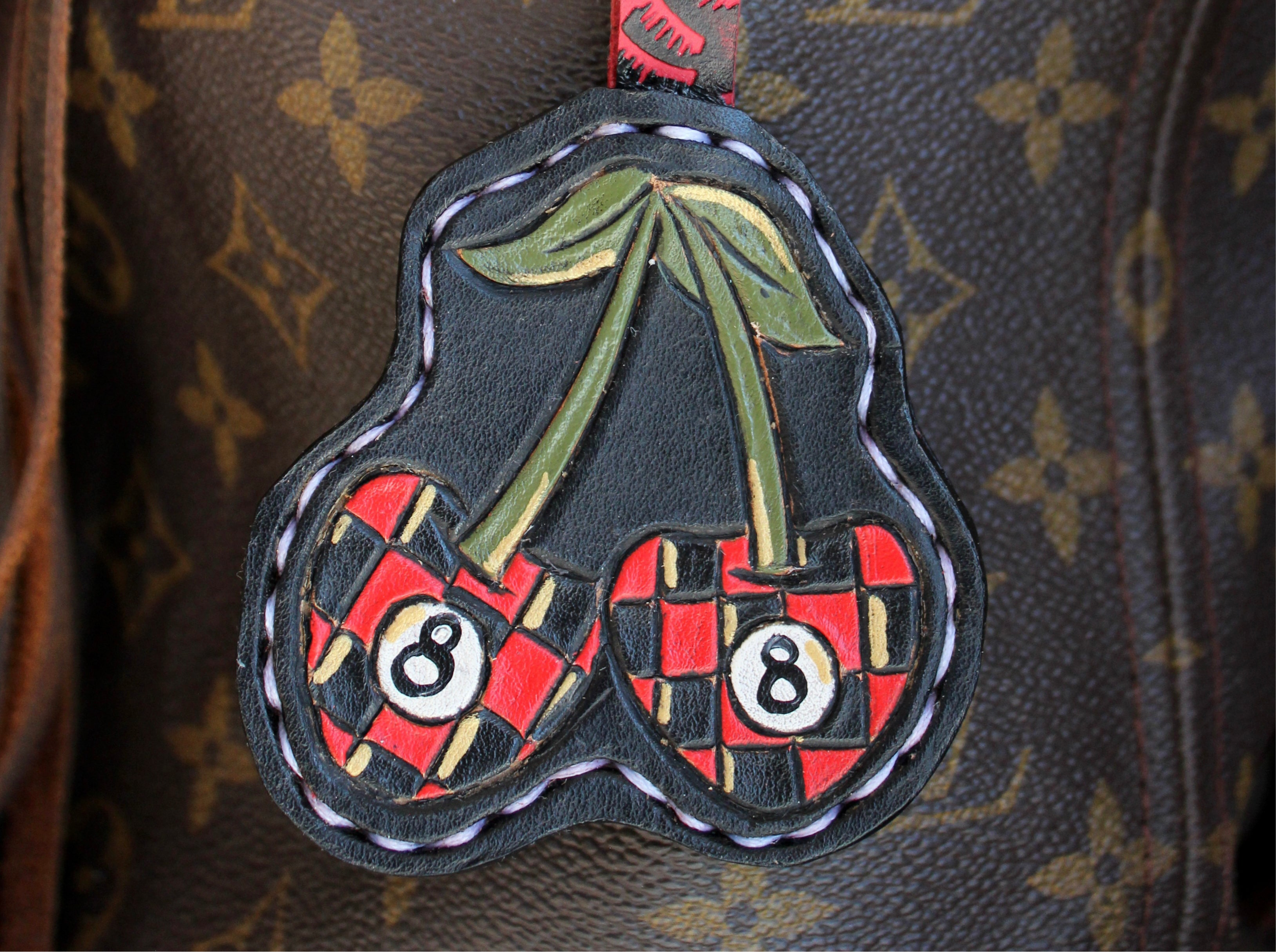 Leather Purse Charm Check Cherries