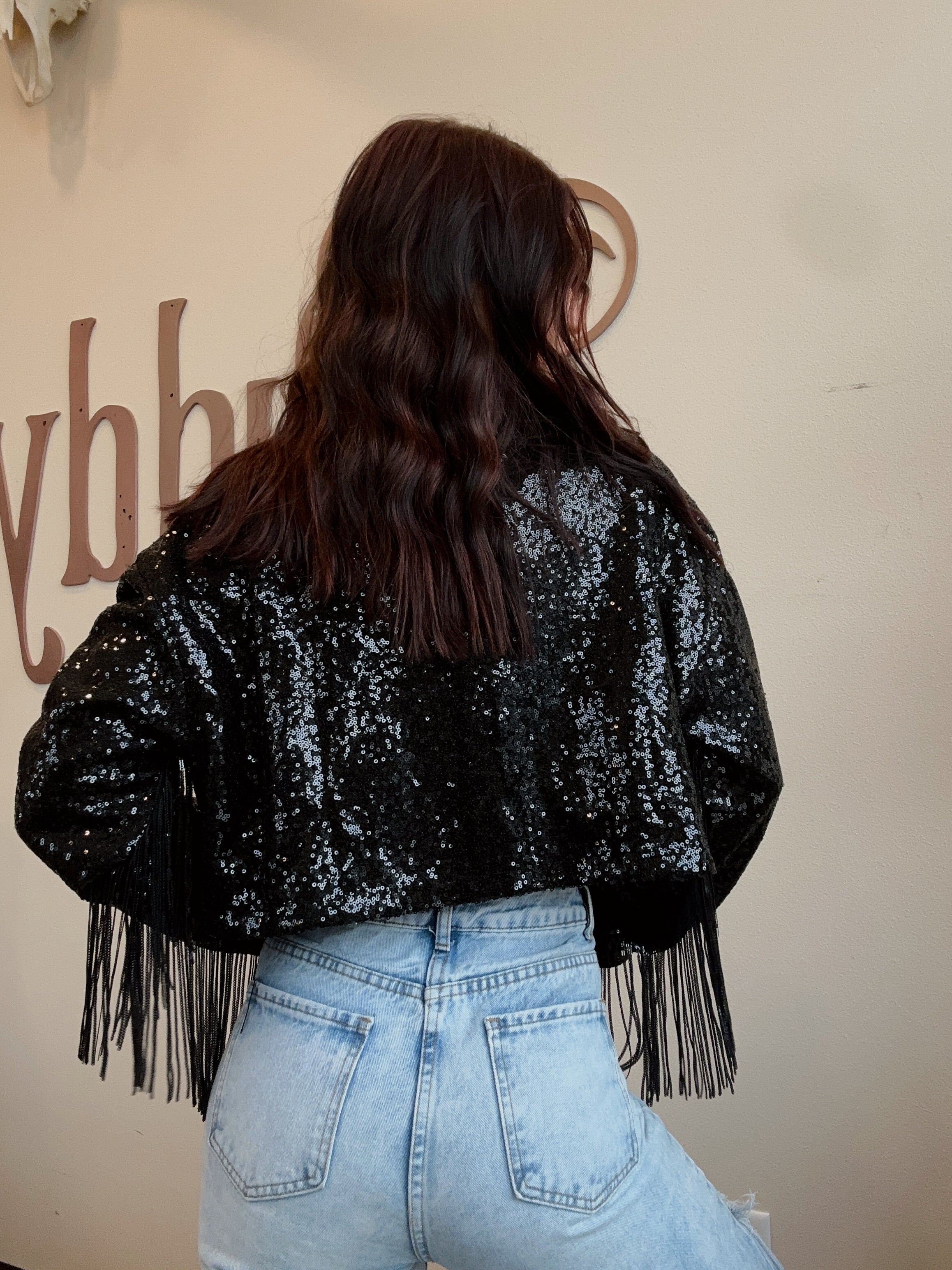 Black Sequin Fringe Jacket