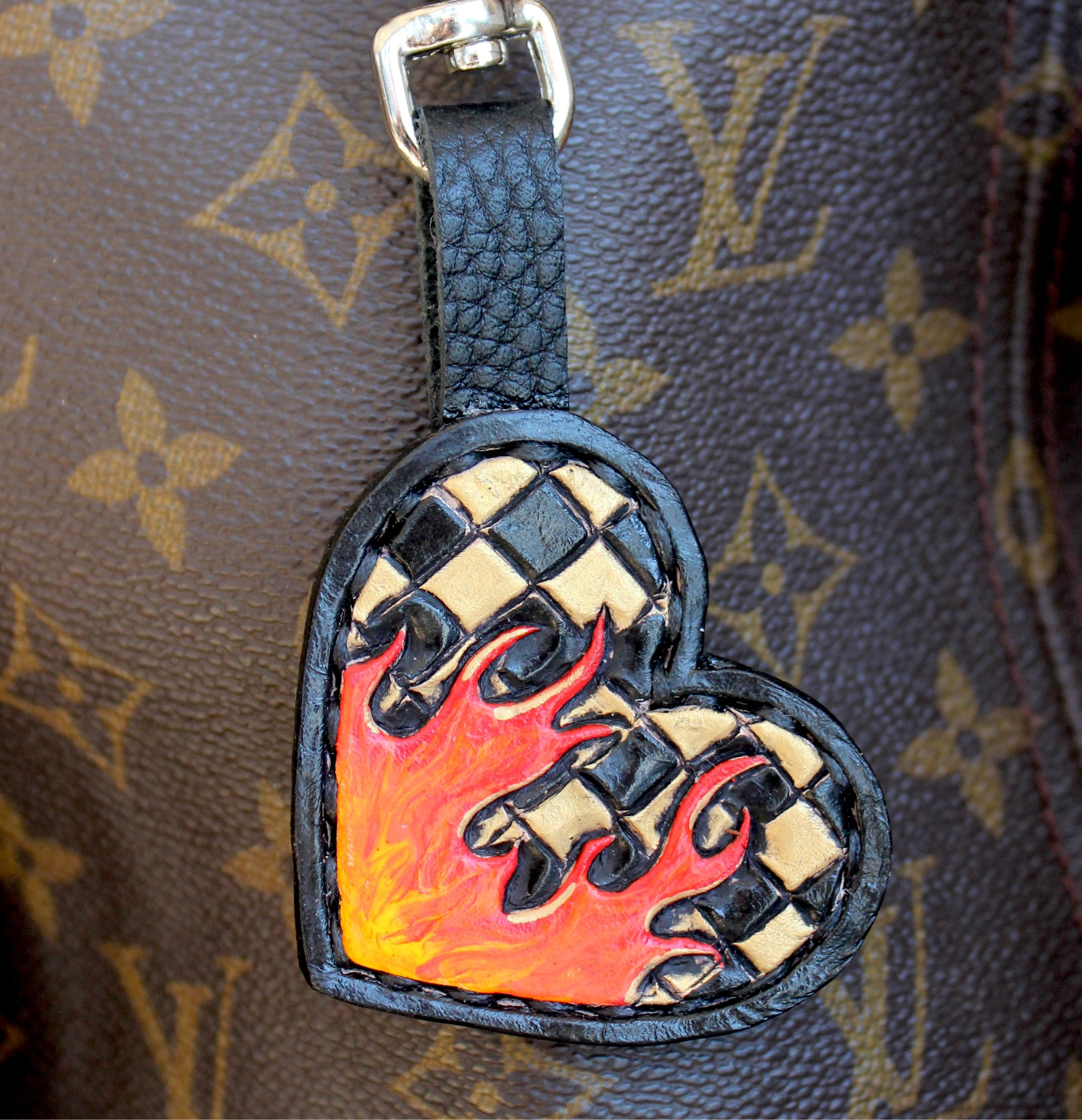 Leather Purse Charm Check Flame