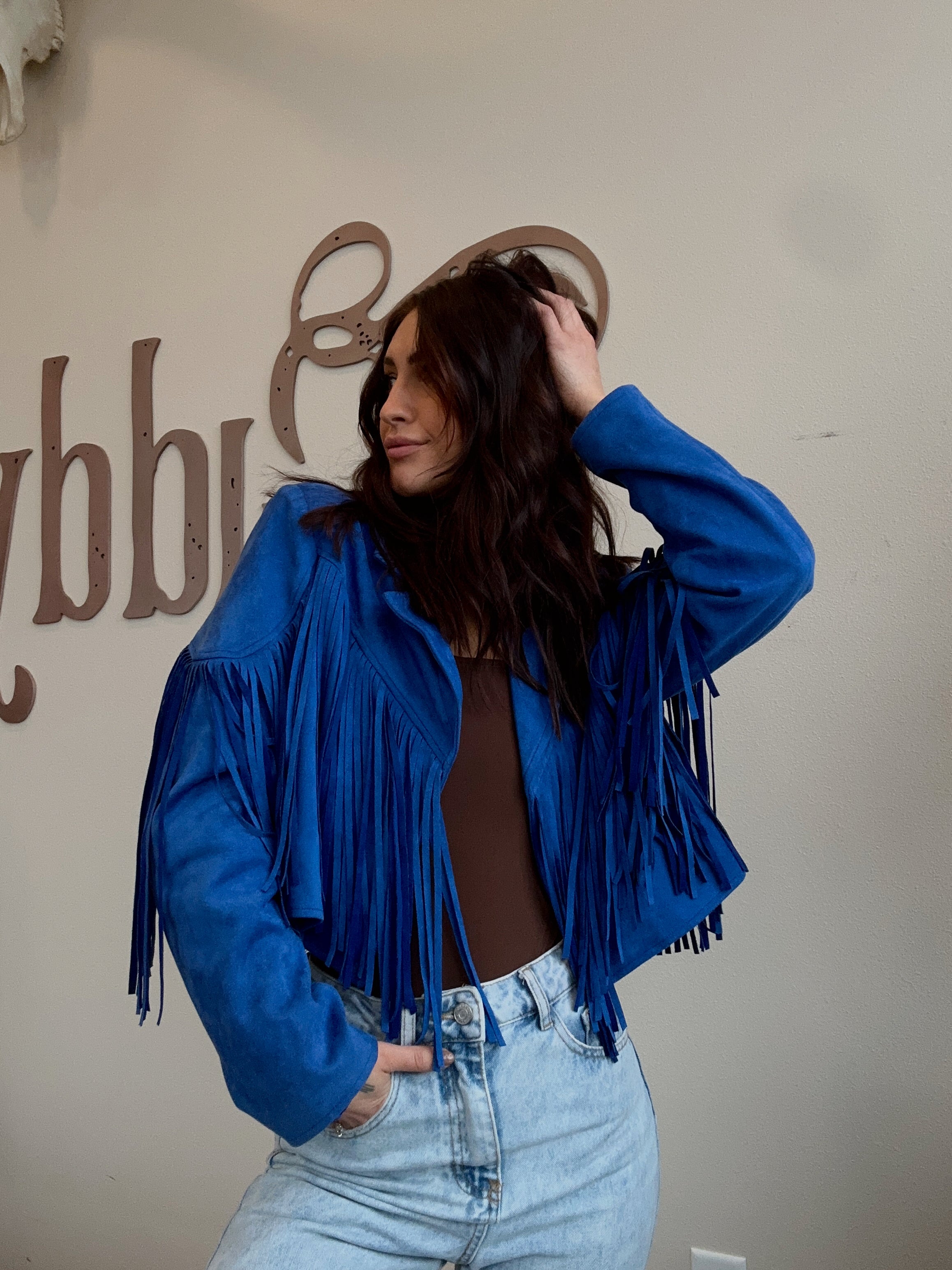 Blue Suede Fringe Jacket