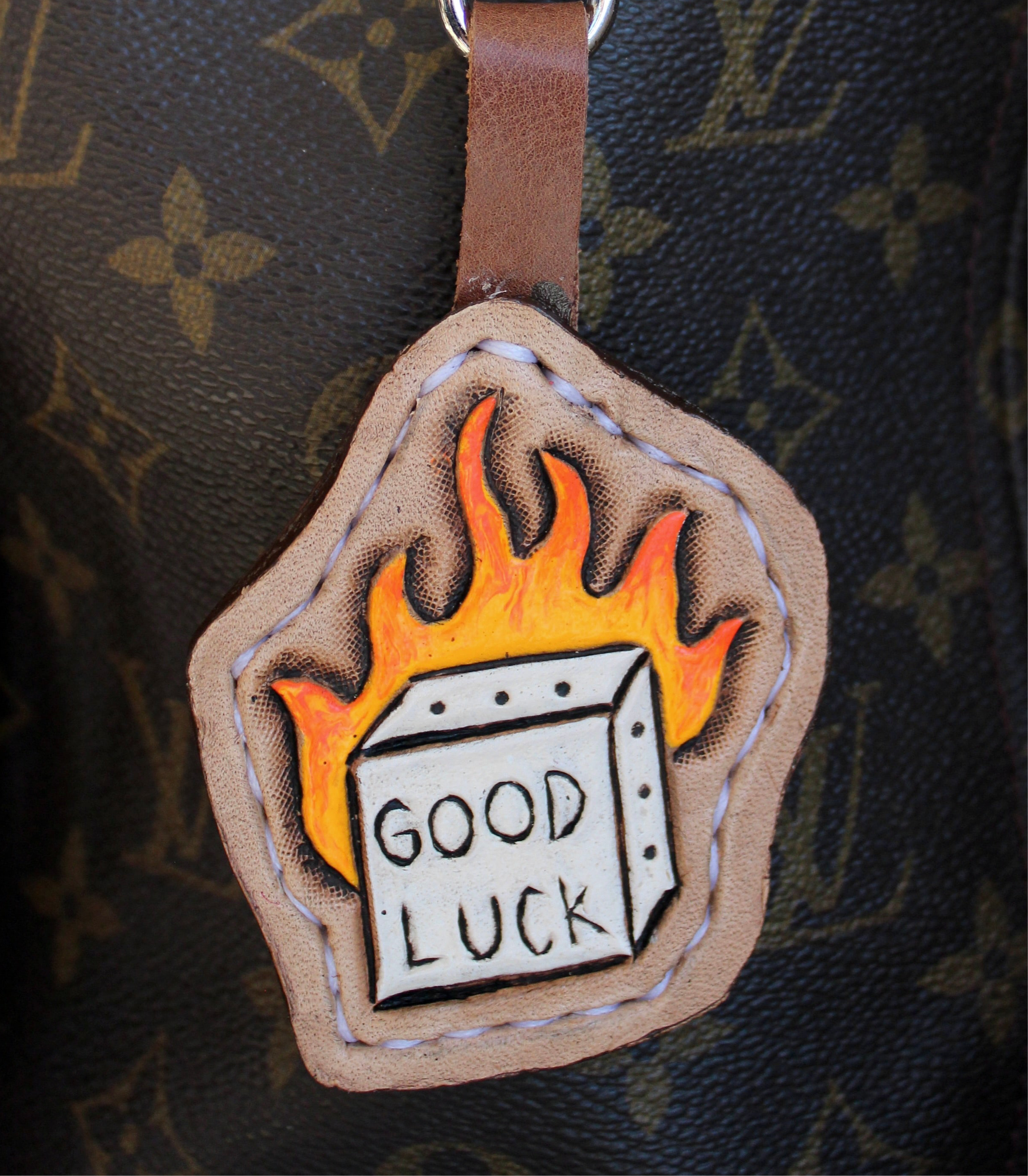 Leather Purse Charm Flame Dice