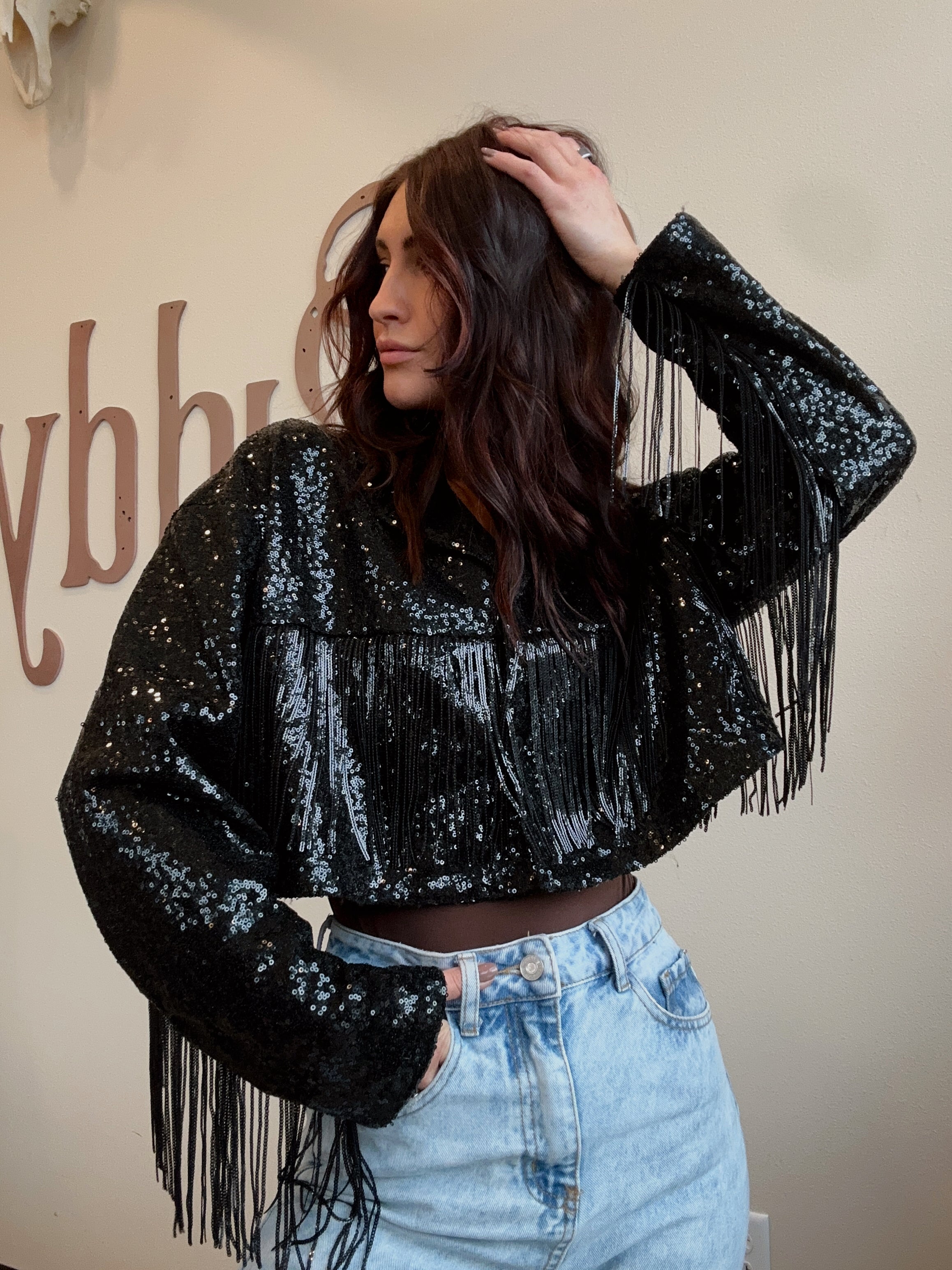 Black Sequin Fringe Jacket