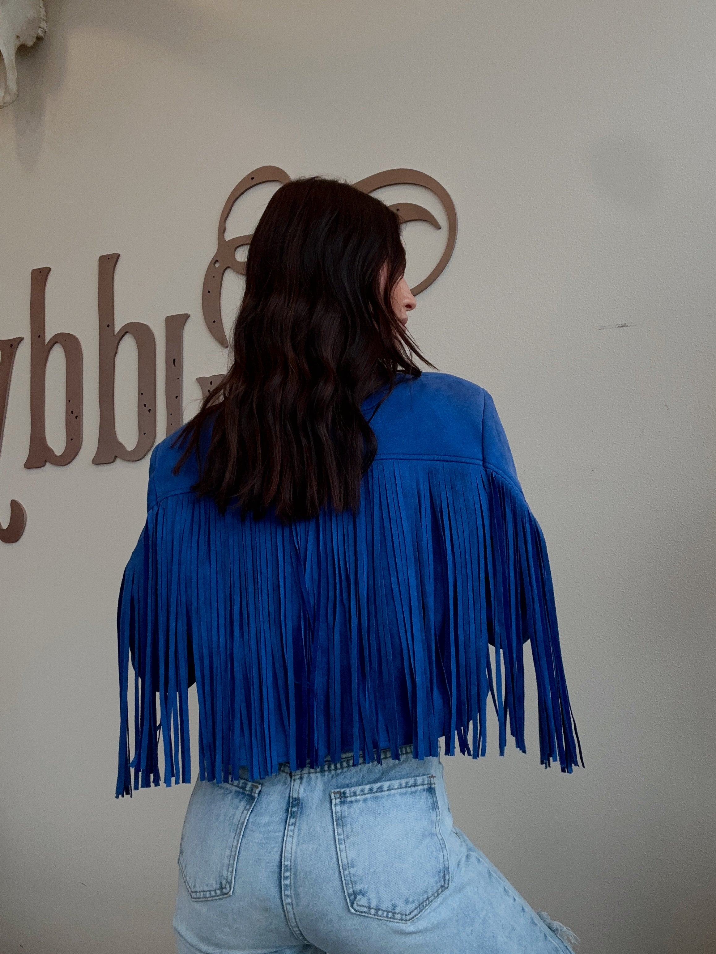 Blue Suede Fringe Jacket