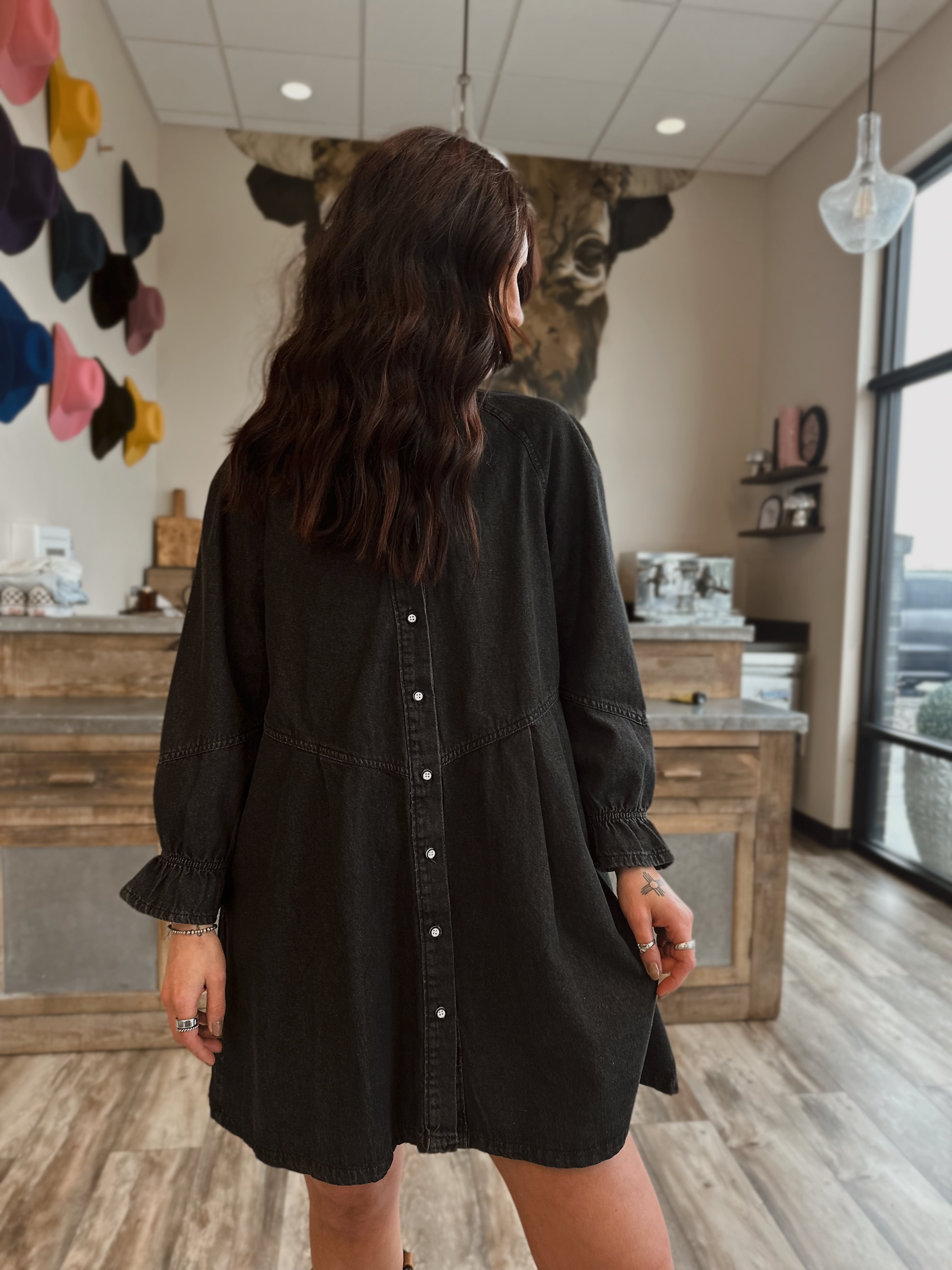 Black Denim Button Up Dress