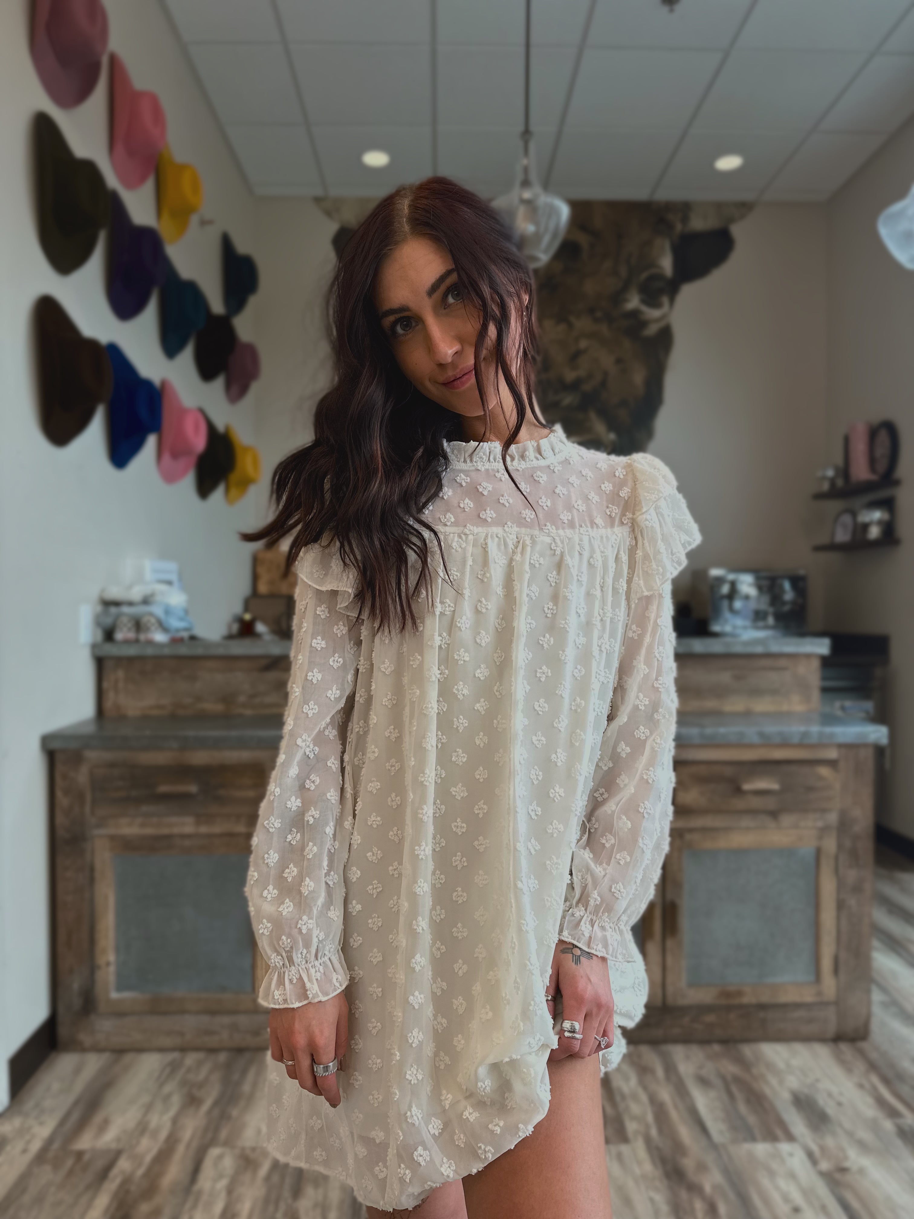 Cream Ruffle Dress