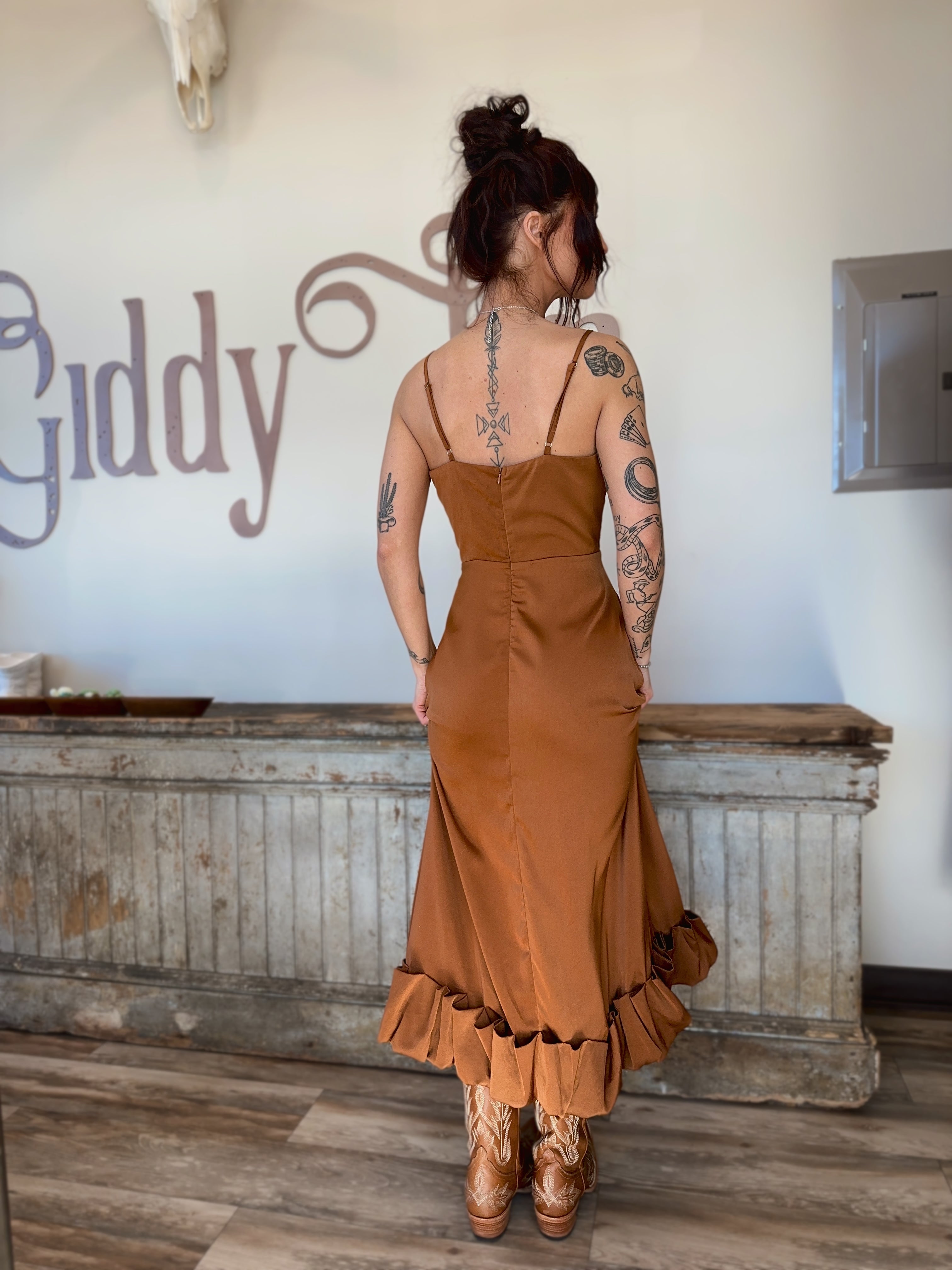 Rust Ruffle Maxi Dress