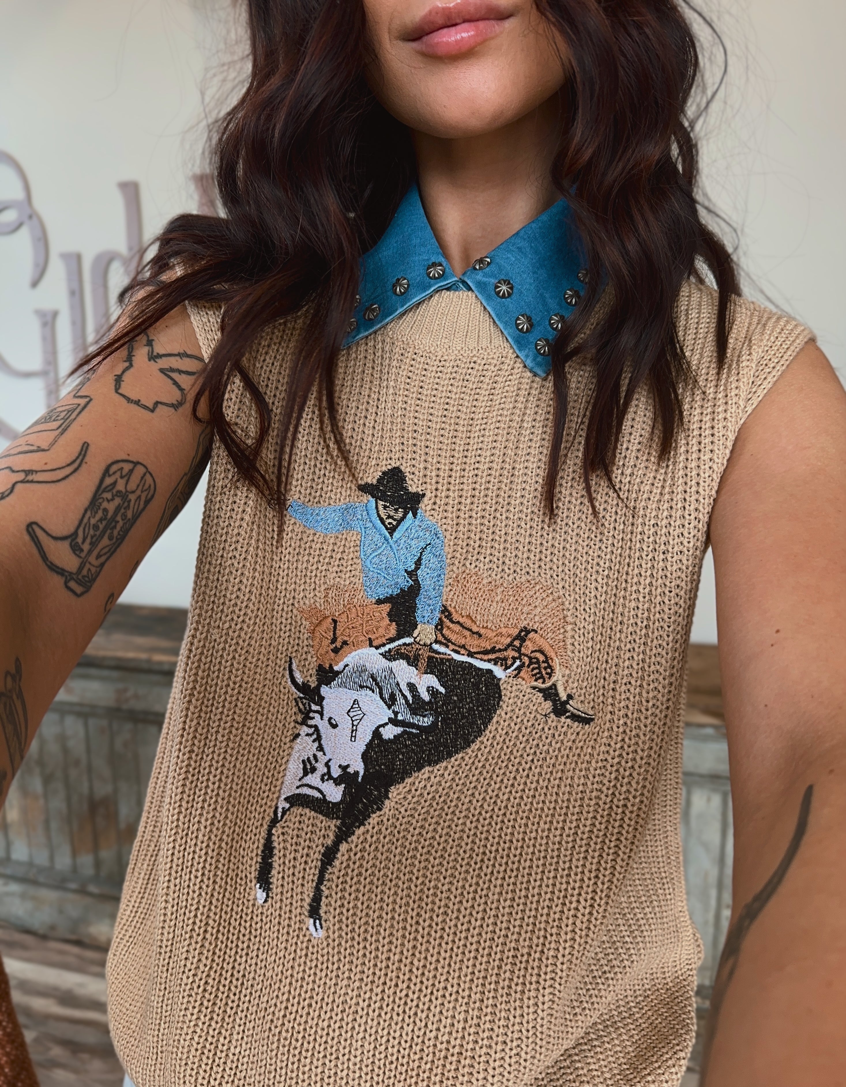 Cowboy Embroidery Sweater Vest