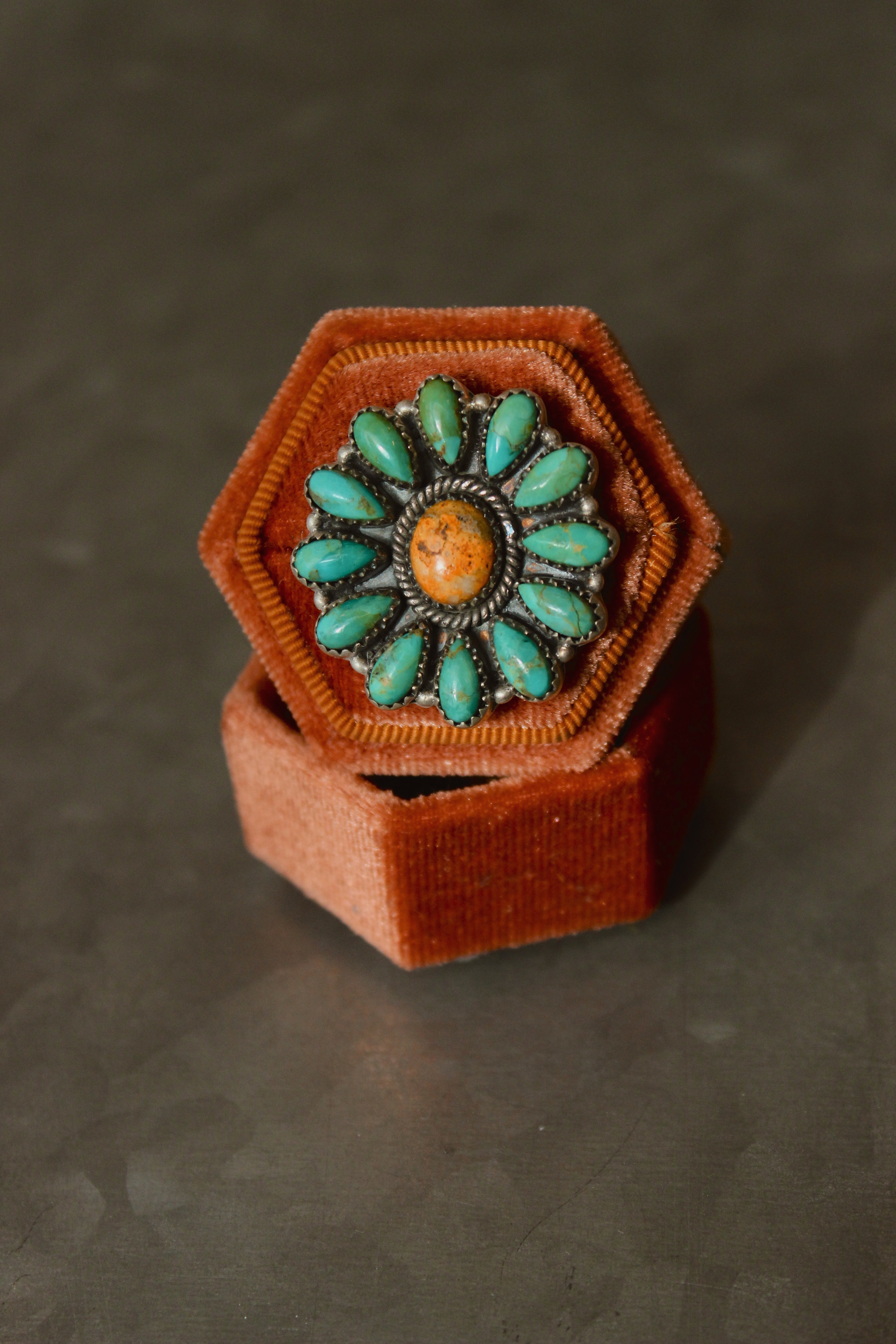 Turquoise and Bumble Bee Adjustable Cluster Ring