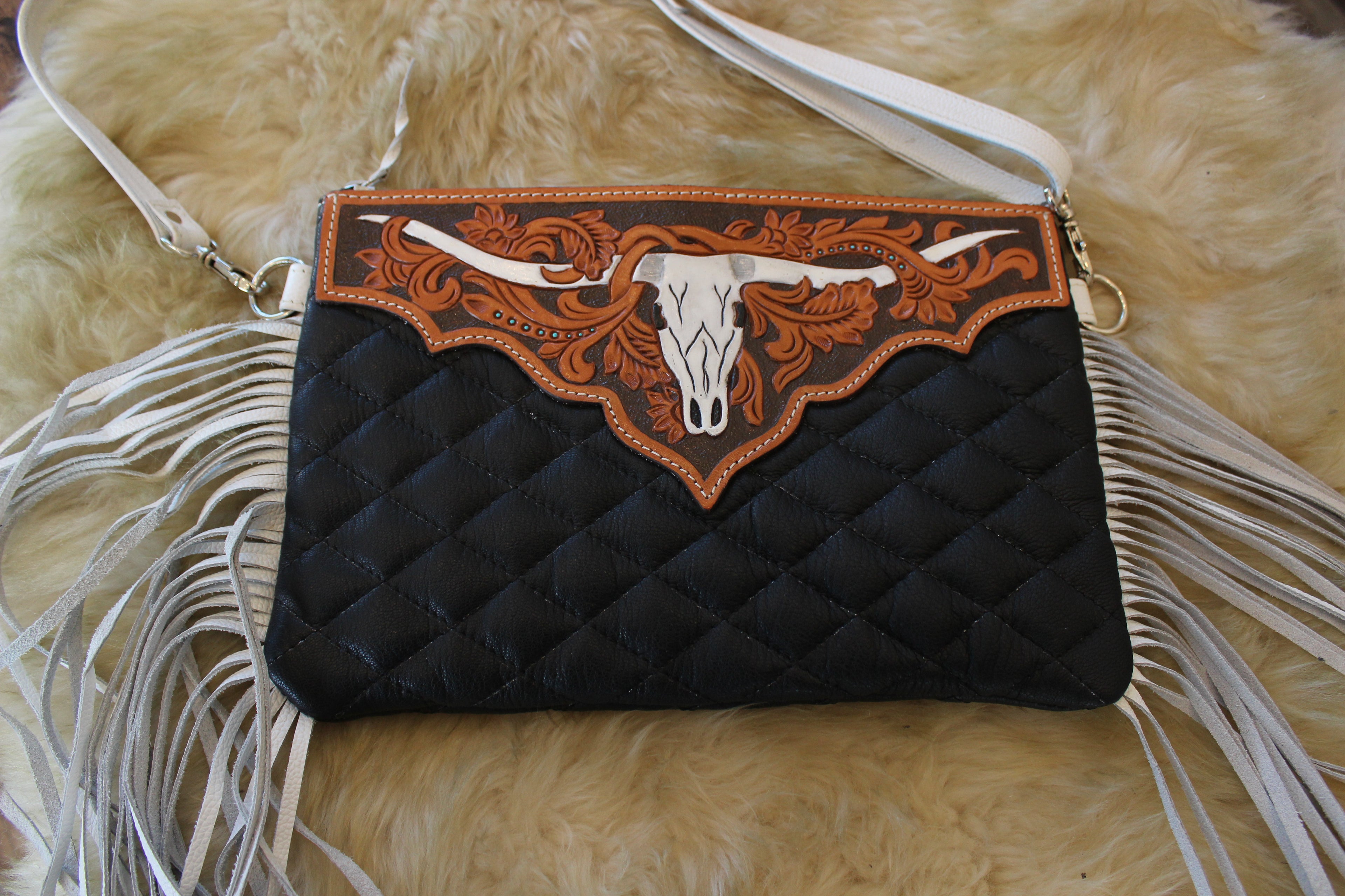 Leather Bull Skull Crossbody