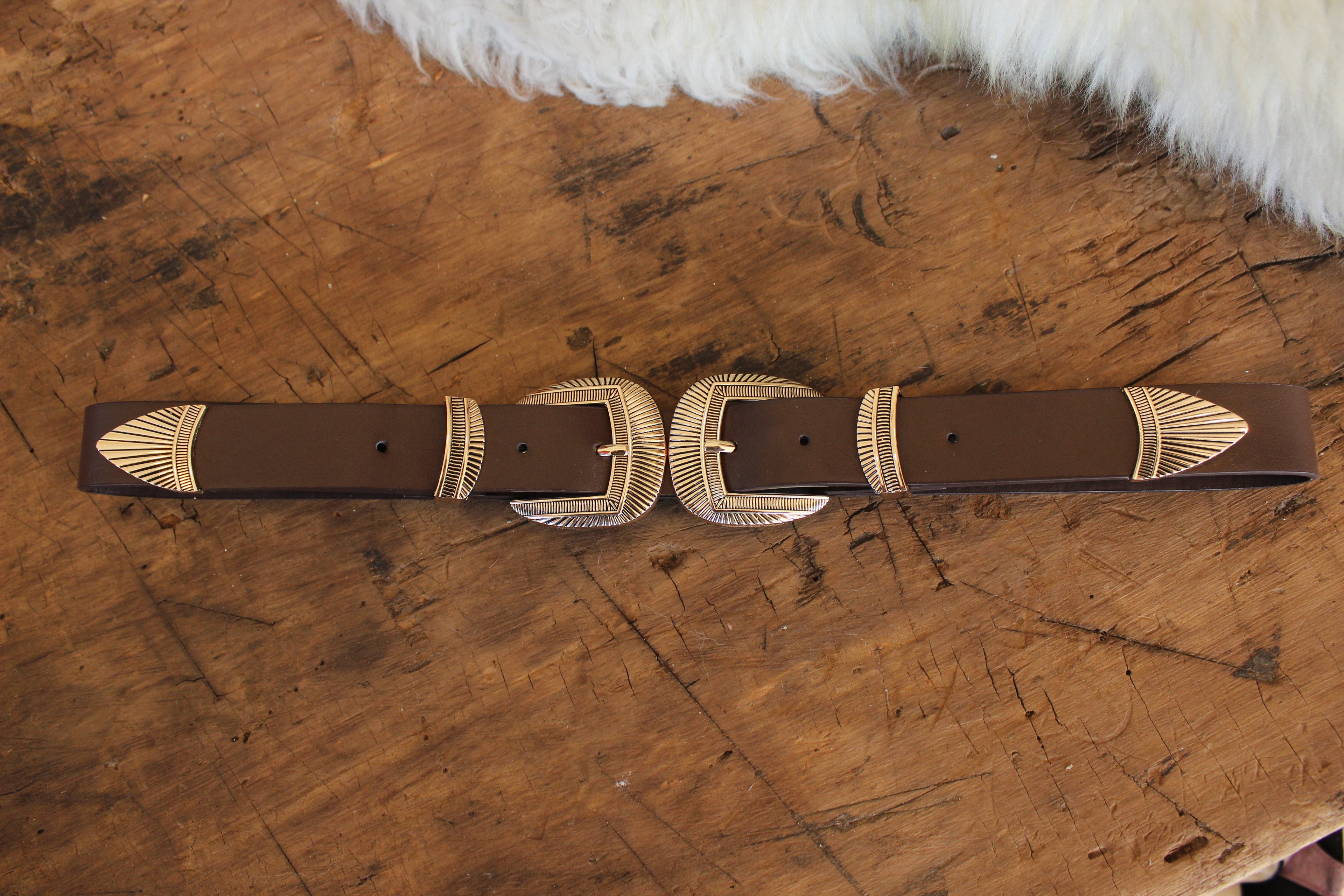 Double Buckle Faux Leather Belt