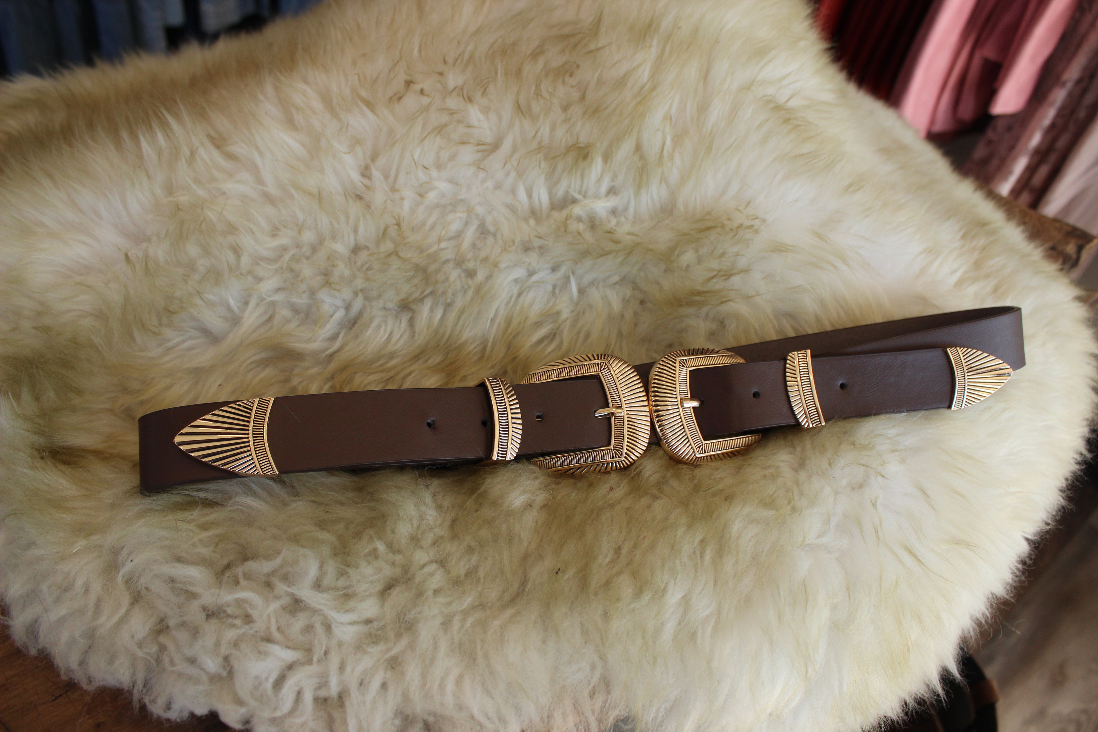 Double Buckle Faux Leather Belt