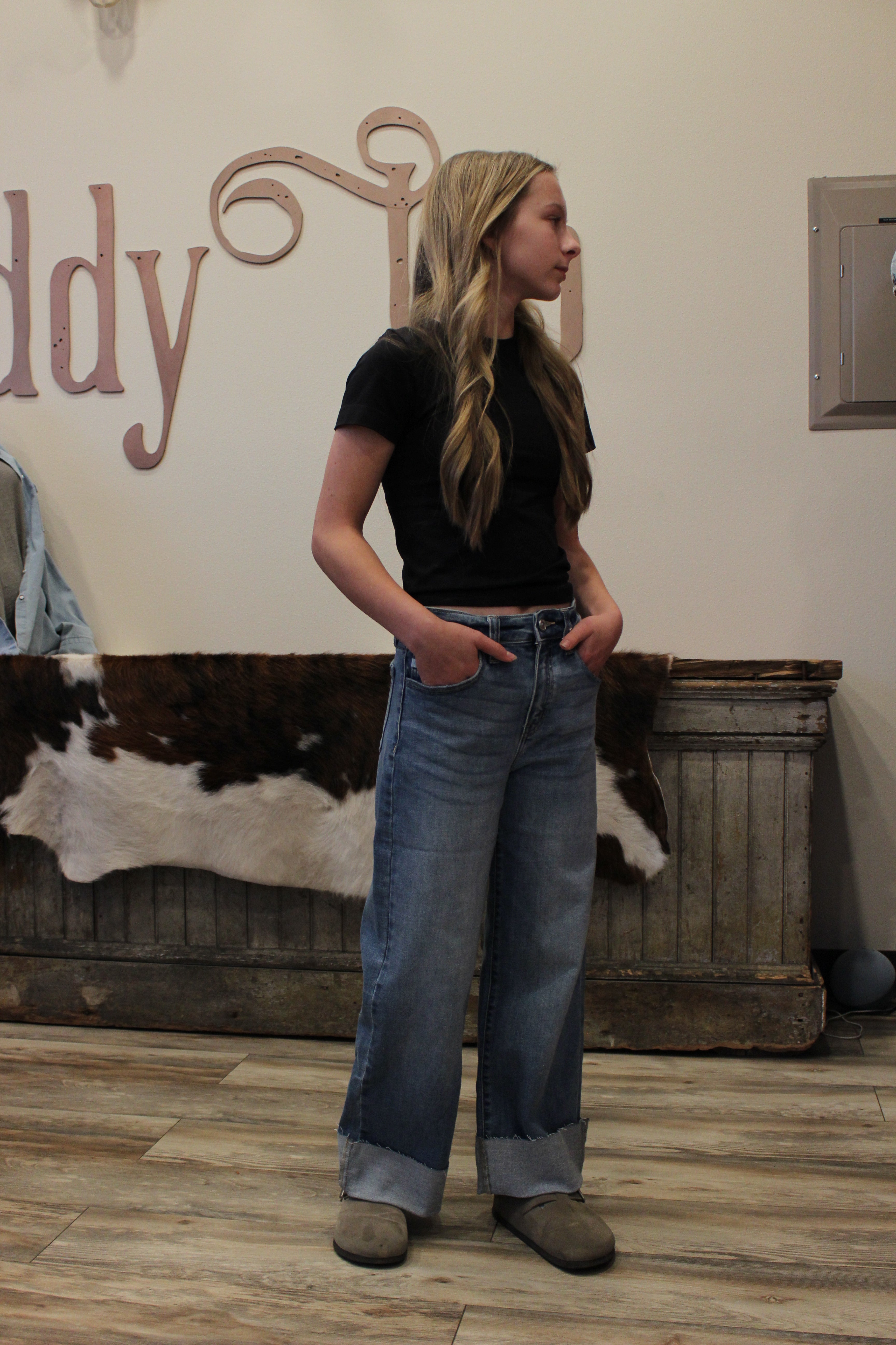 Youth High Rise Crop Wide Leg Jean