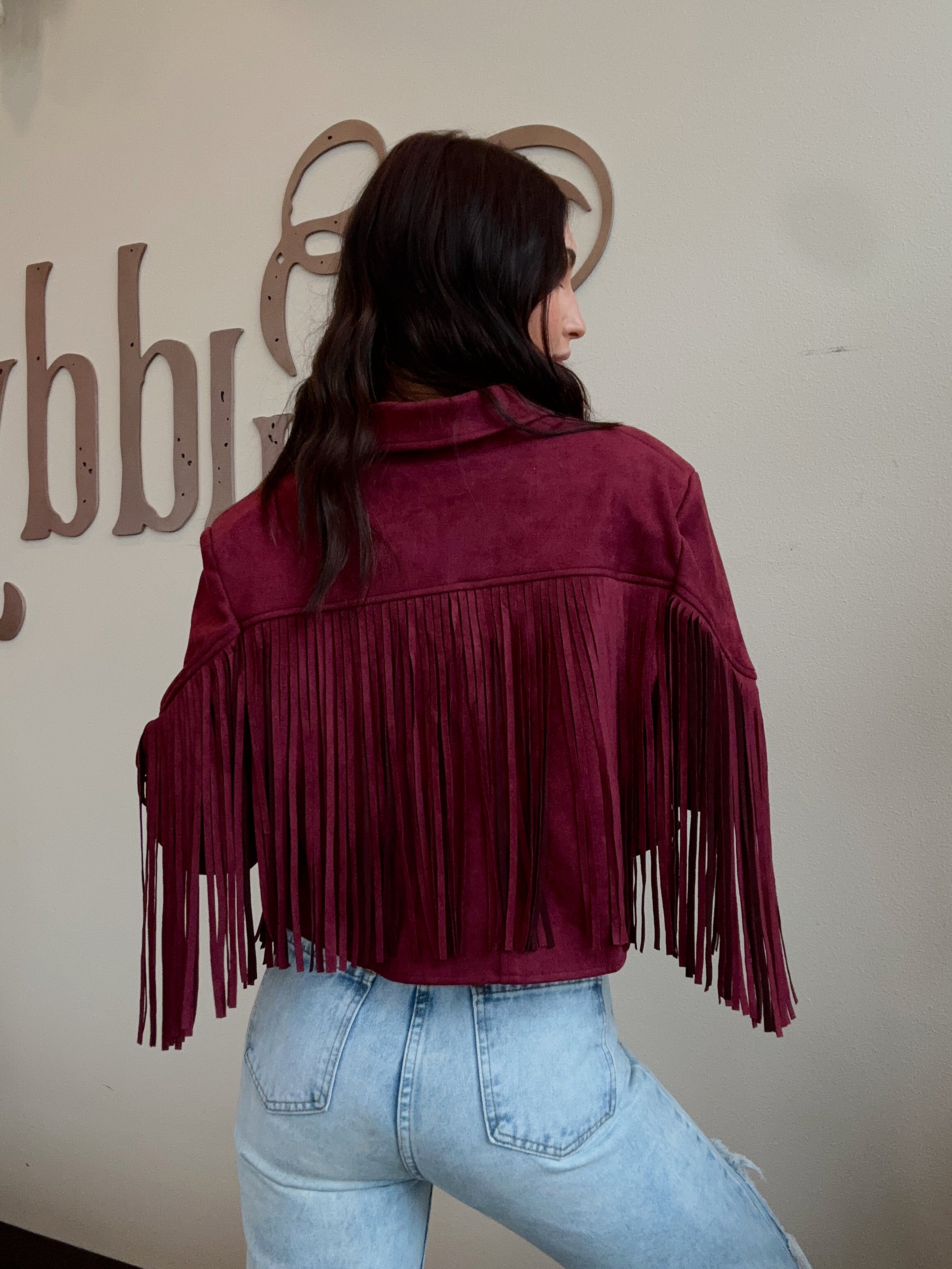 Maroon Suede Fringe Jacket