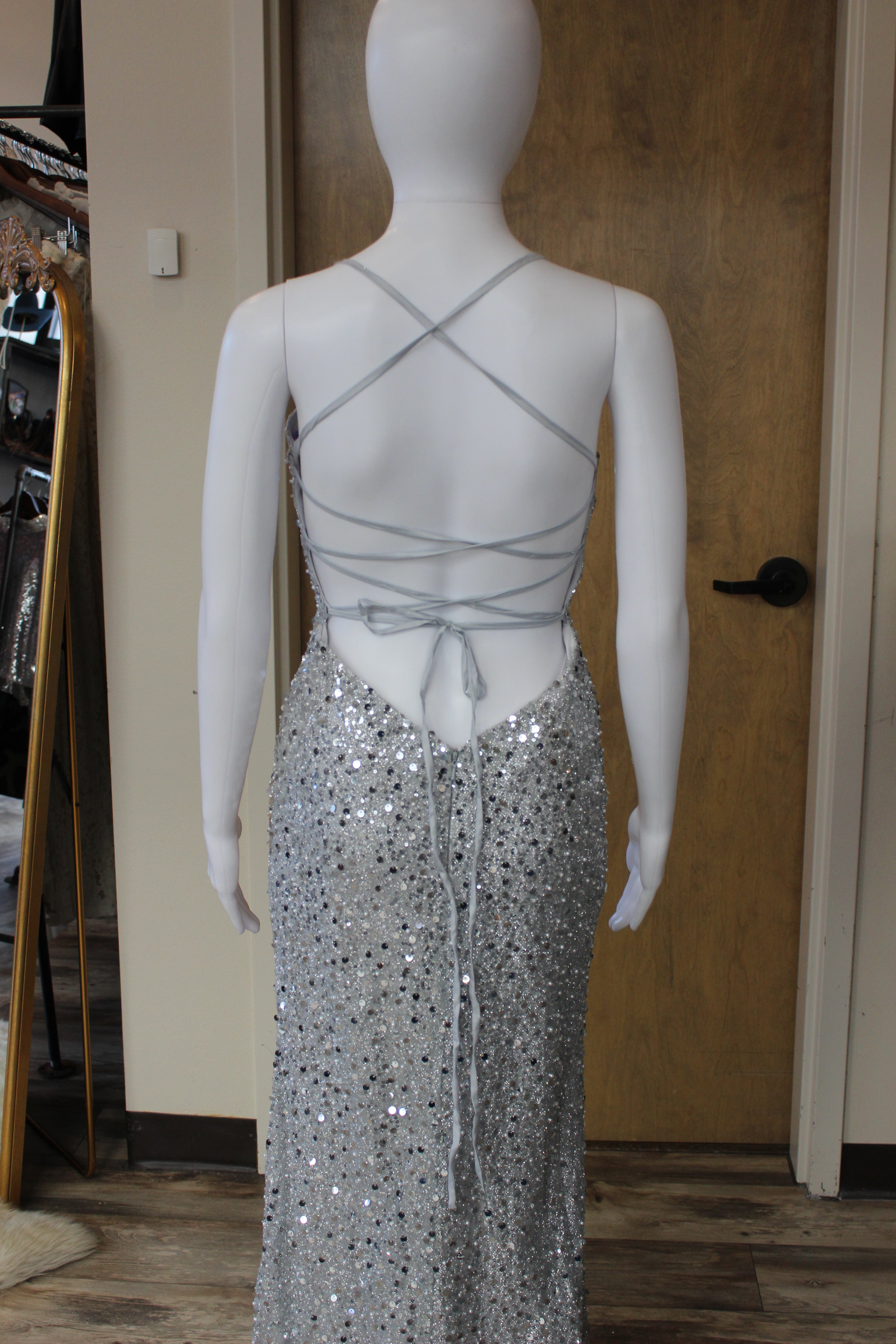 Silver Open Back Formal Gown