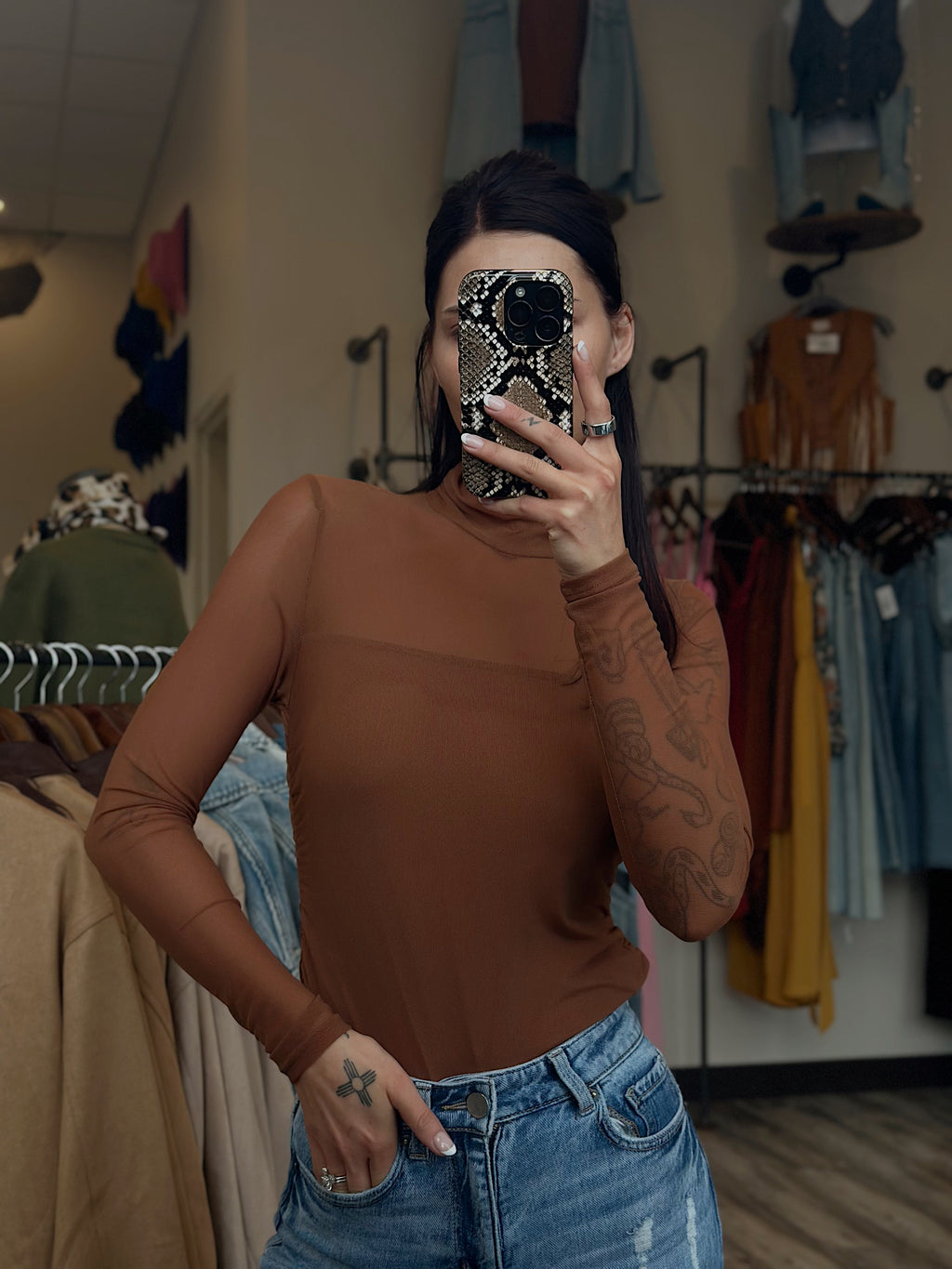 Mock Neck Mesh Top