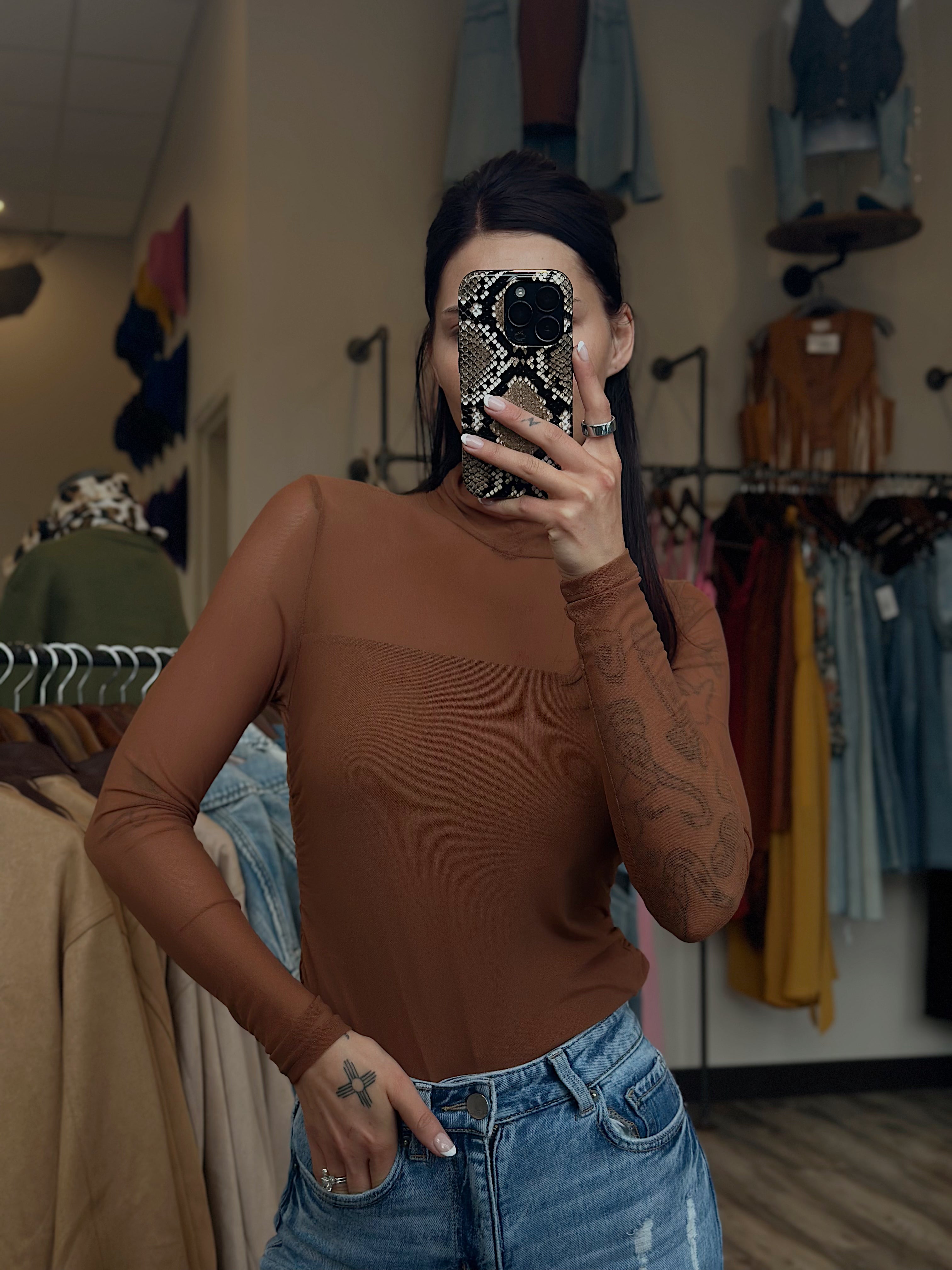 Mock Neck Mesh Top