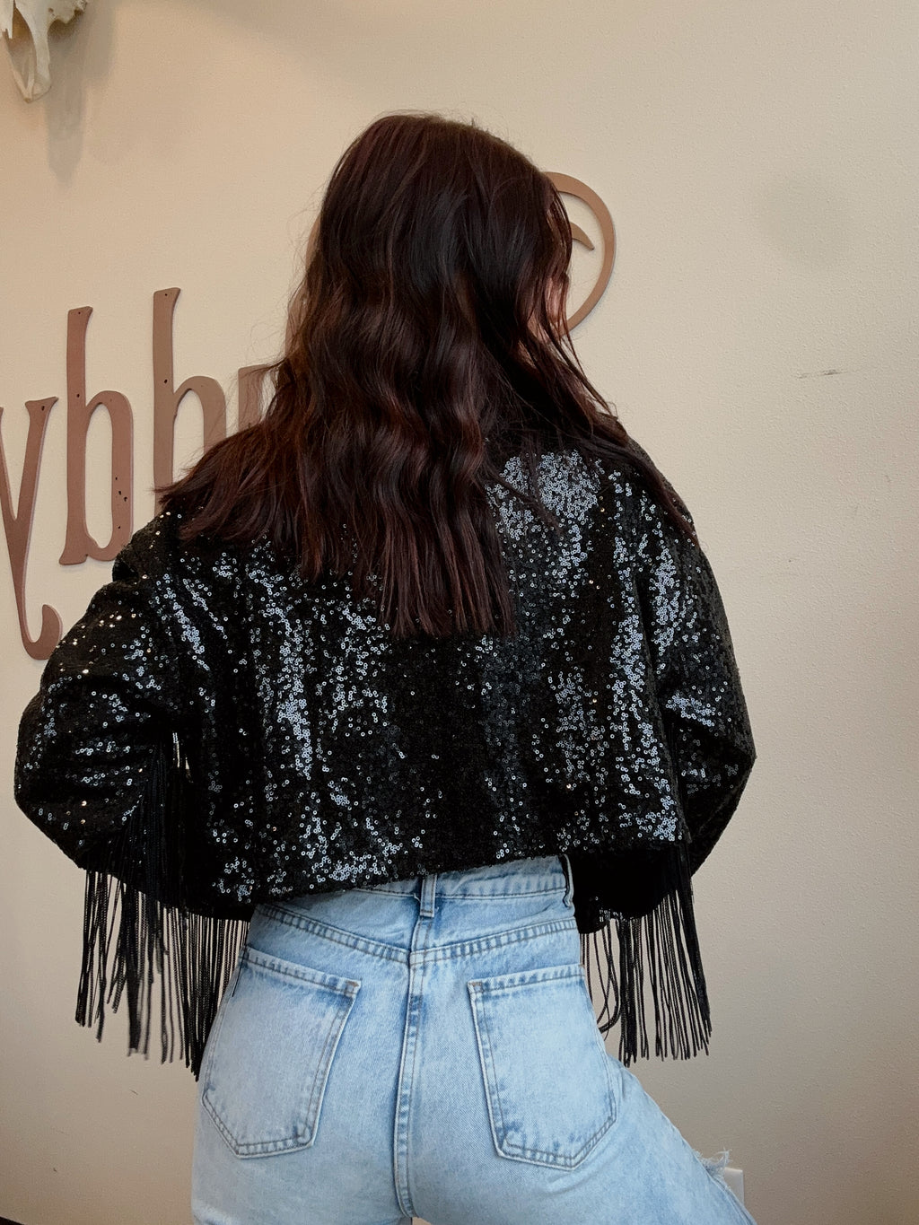 Black Sequin Fringe Jacket