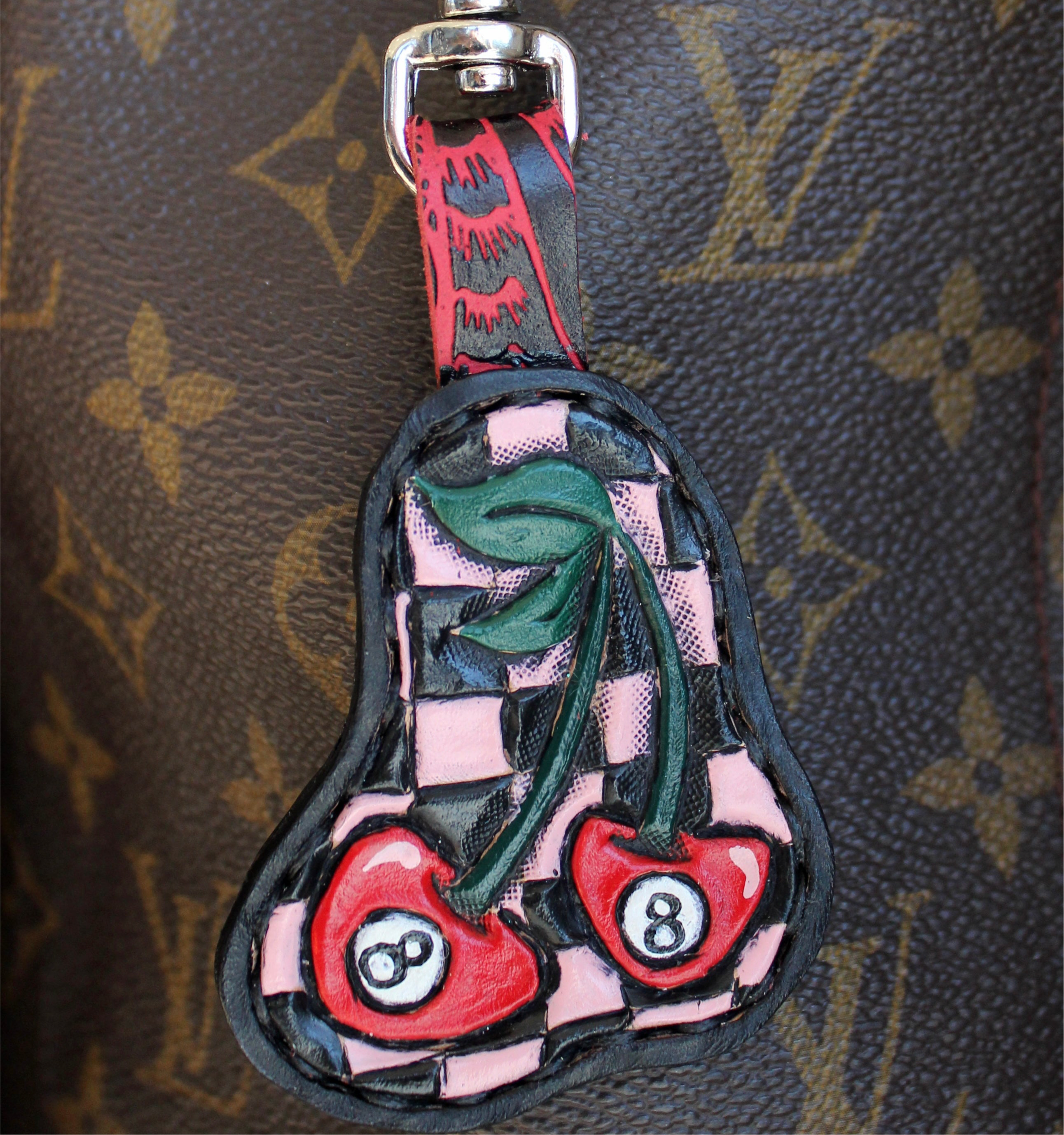 Leather Purse Charm 8 Ball Cherries