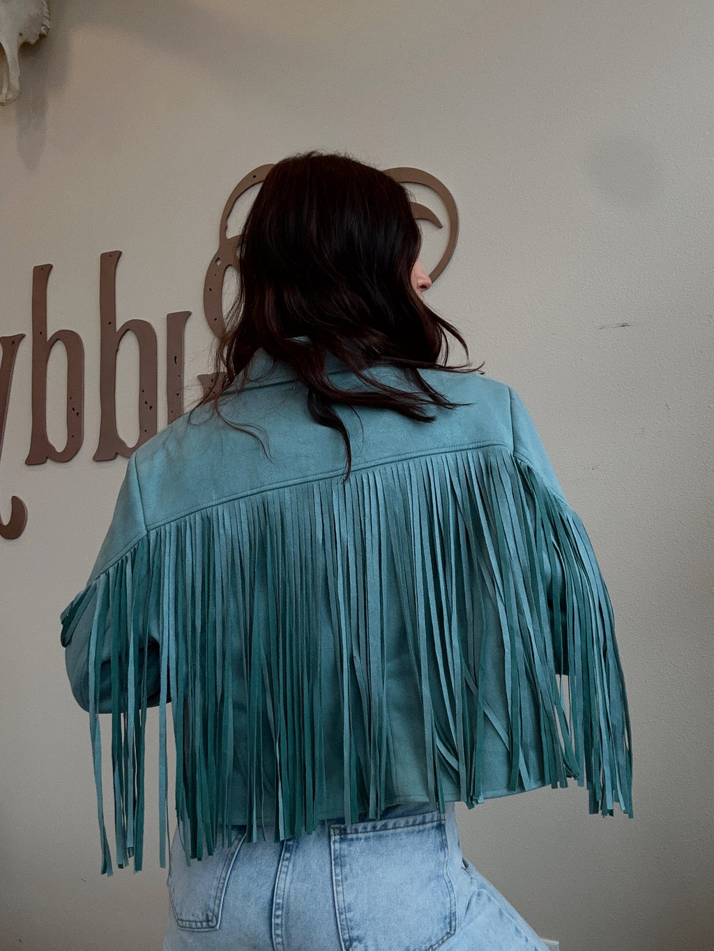 Teal Suede Fringe Jacket