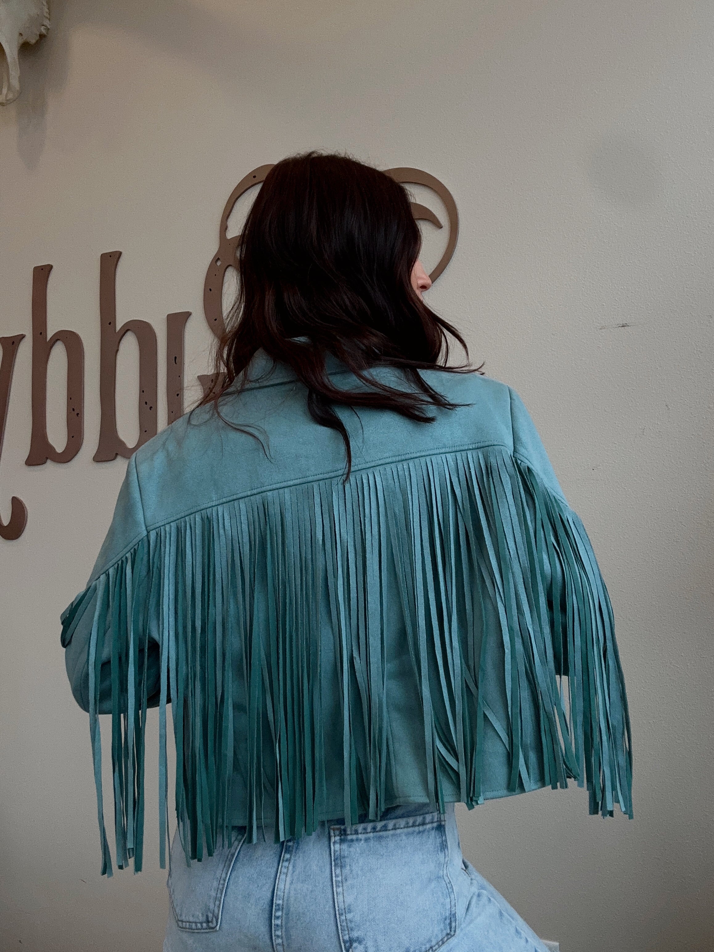 Teal Suede Fringe Jacket