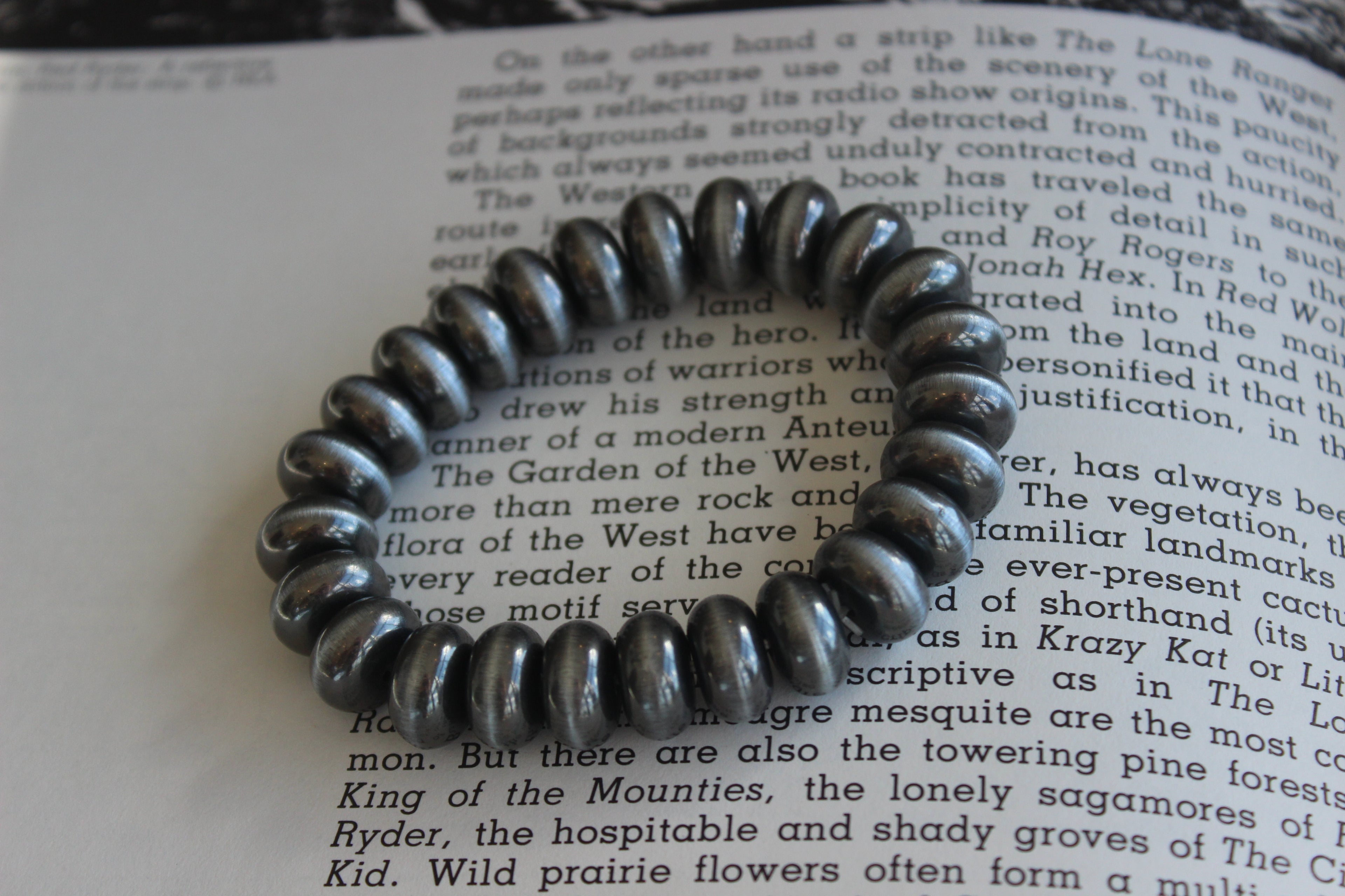 Saucer Silver Bead Stretch Bracelet