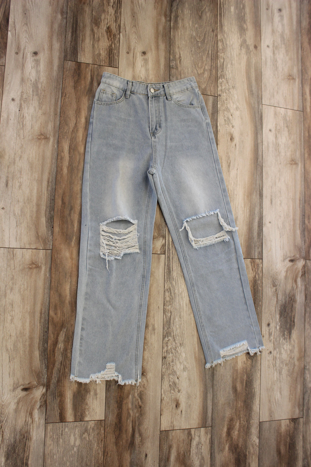Distressed Straight Leg Denim