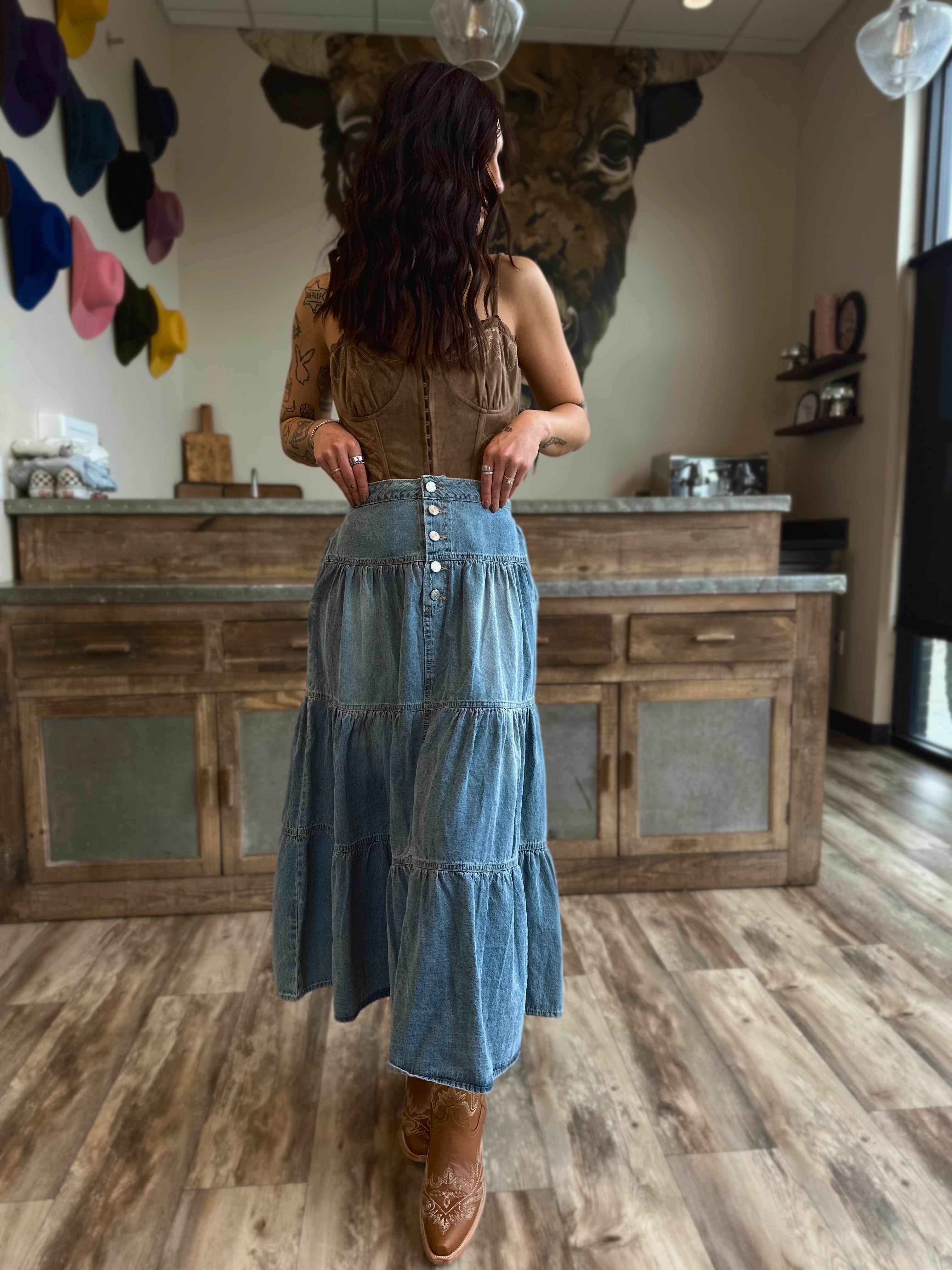 Tiered Denim Skirt