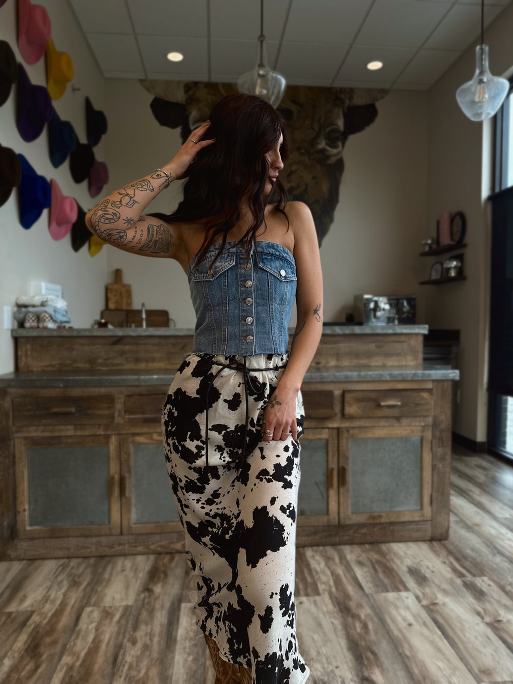 Cowhide Satin Midi Skirt
