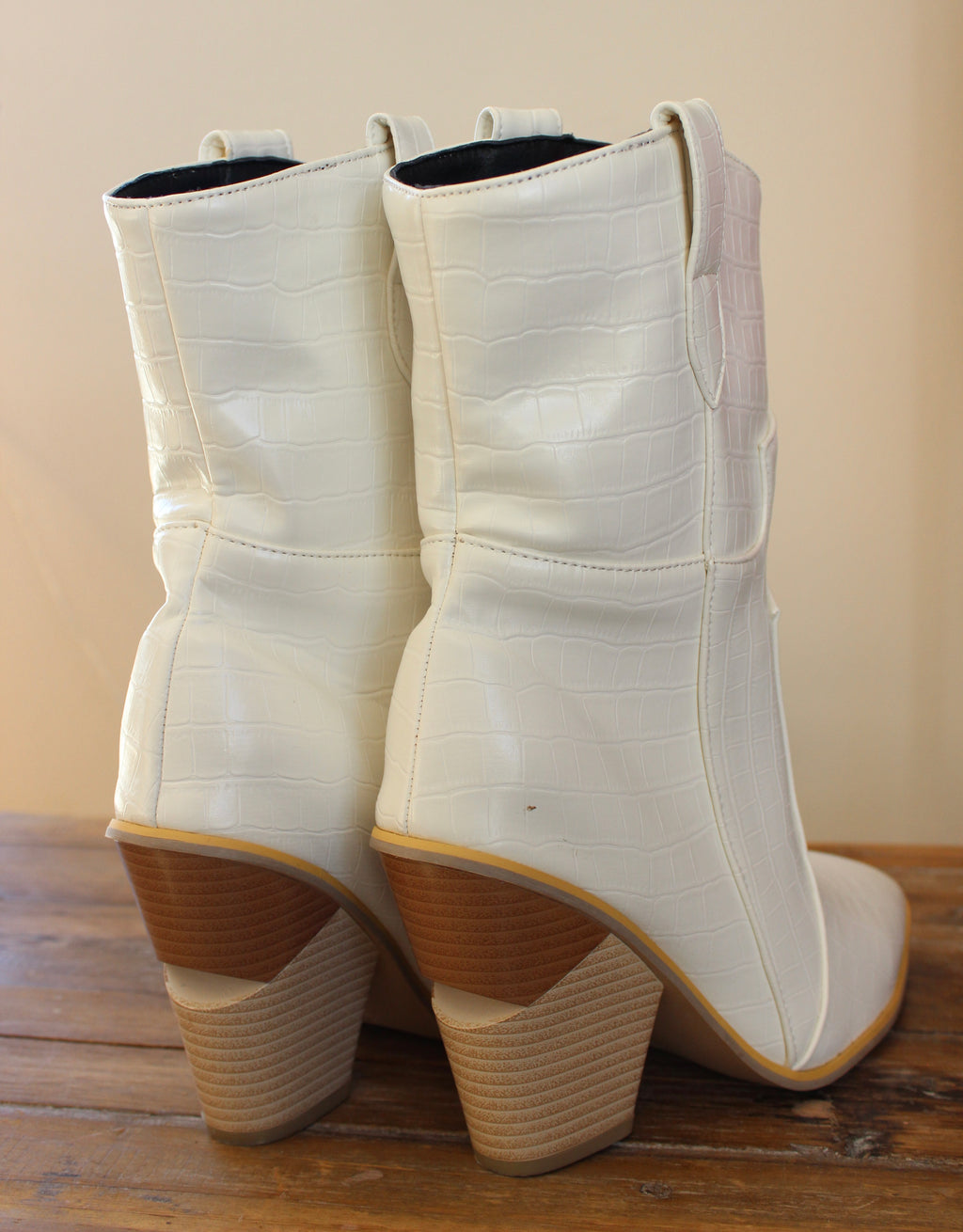 White Chunky Heel Booties