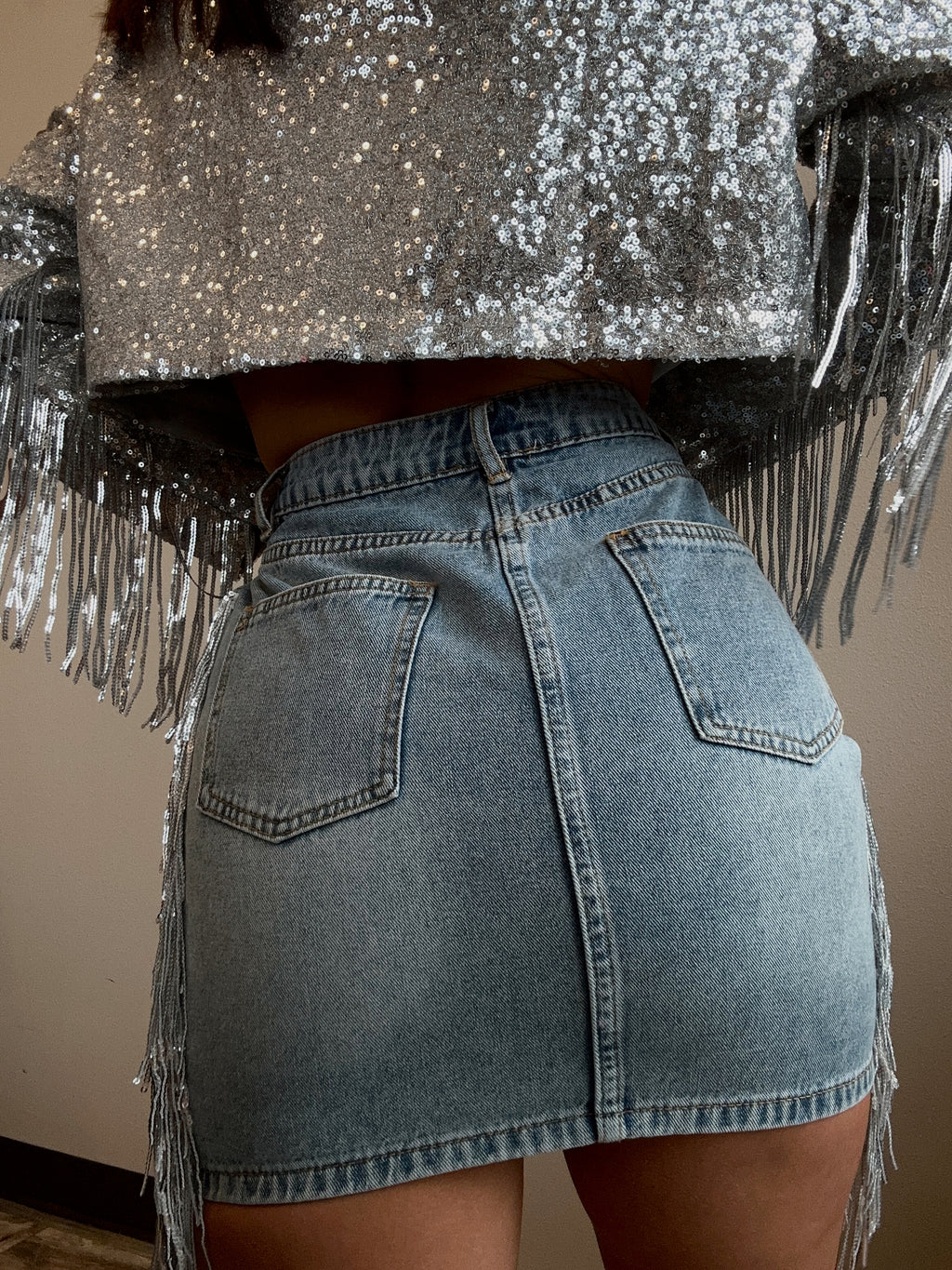 Denim Sequin Mini Skirt