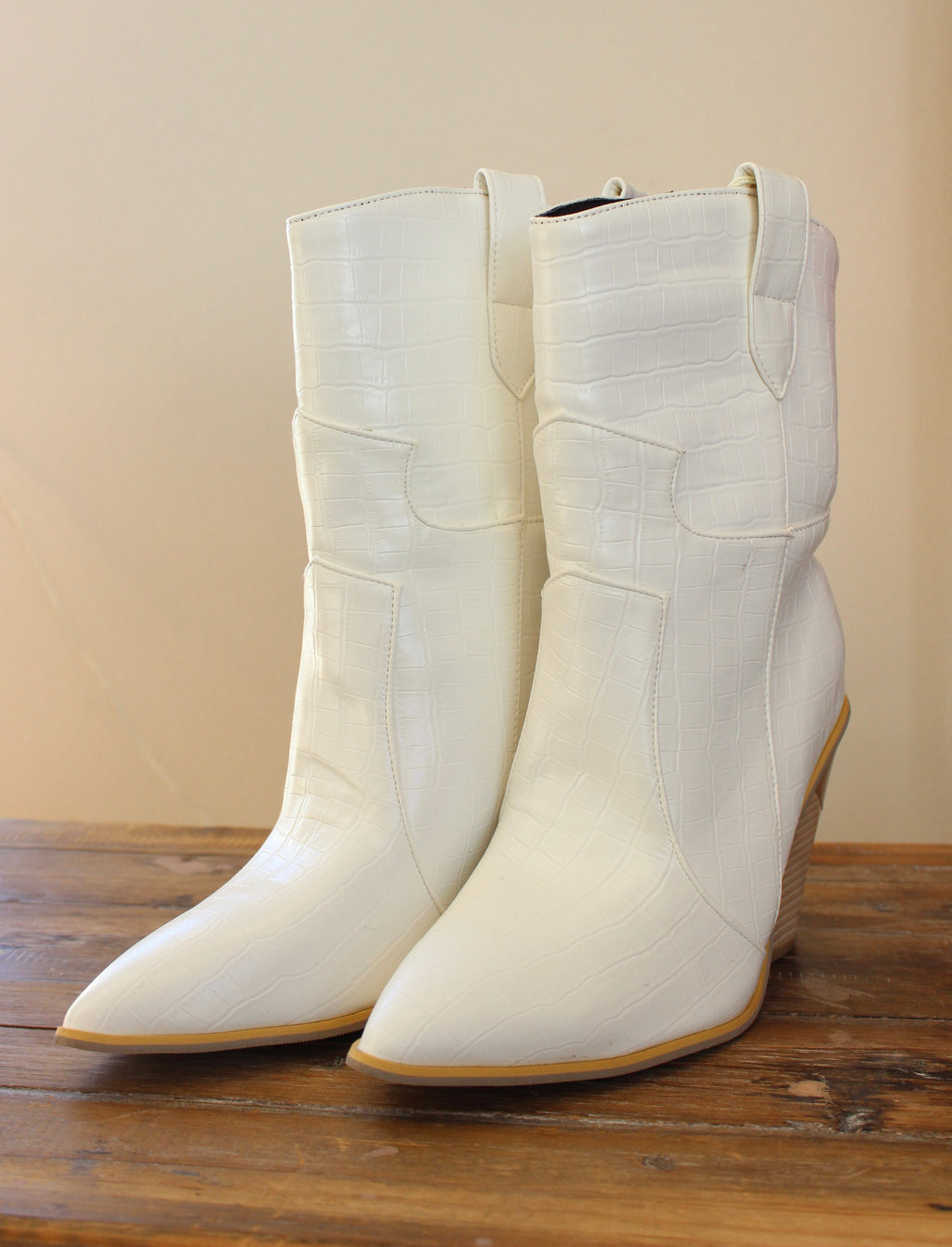 White Chunky Heel Booties