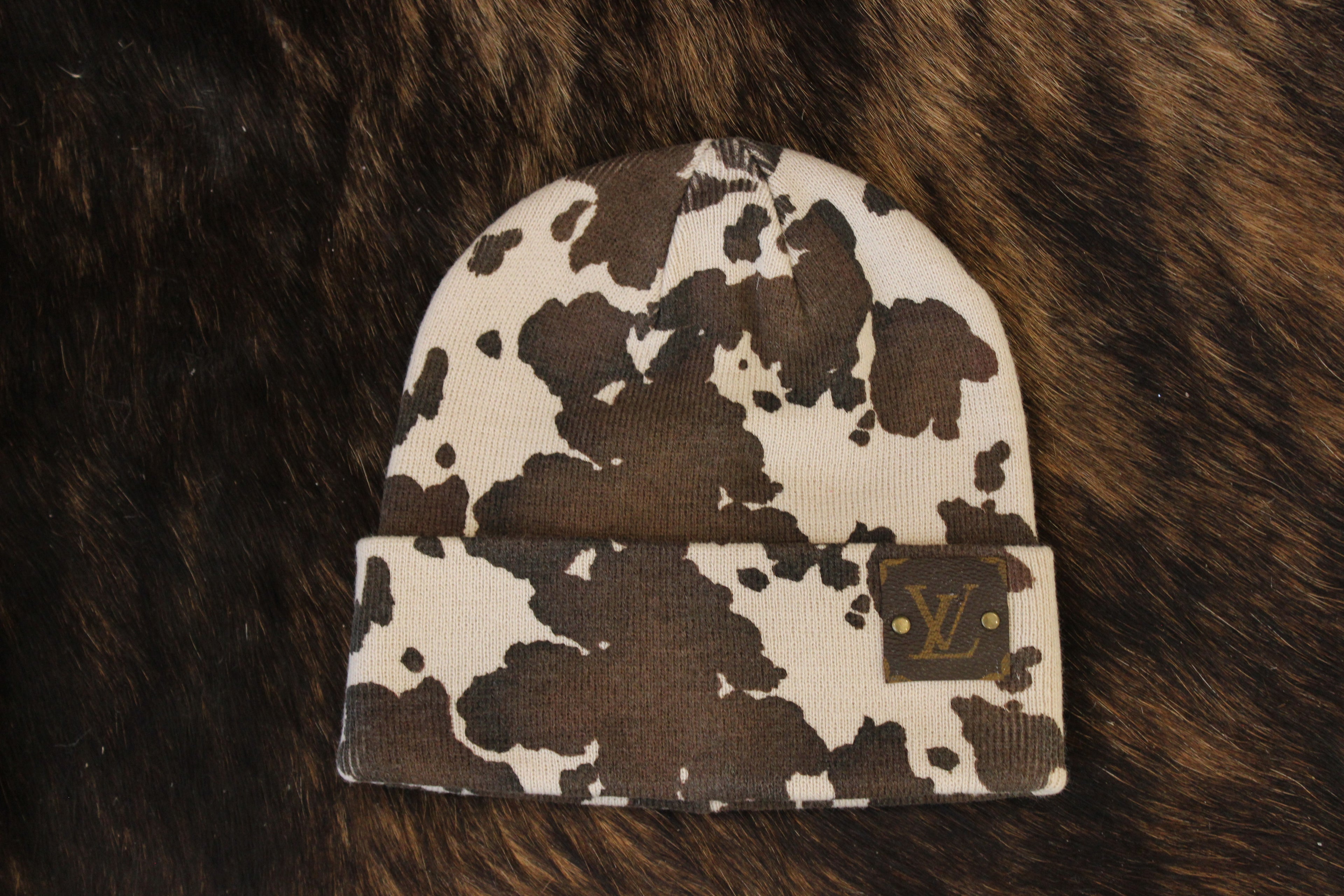 LV Patch Cow Print Beanie