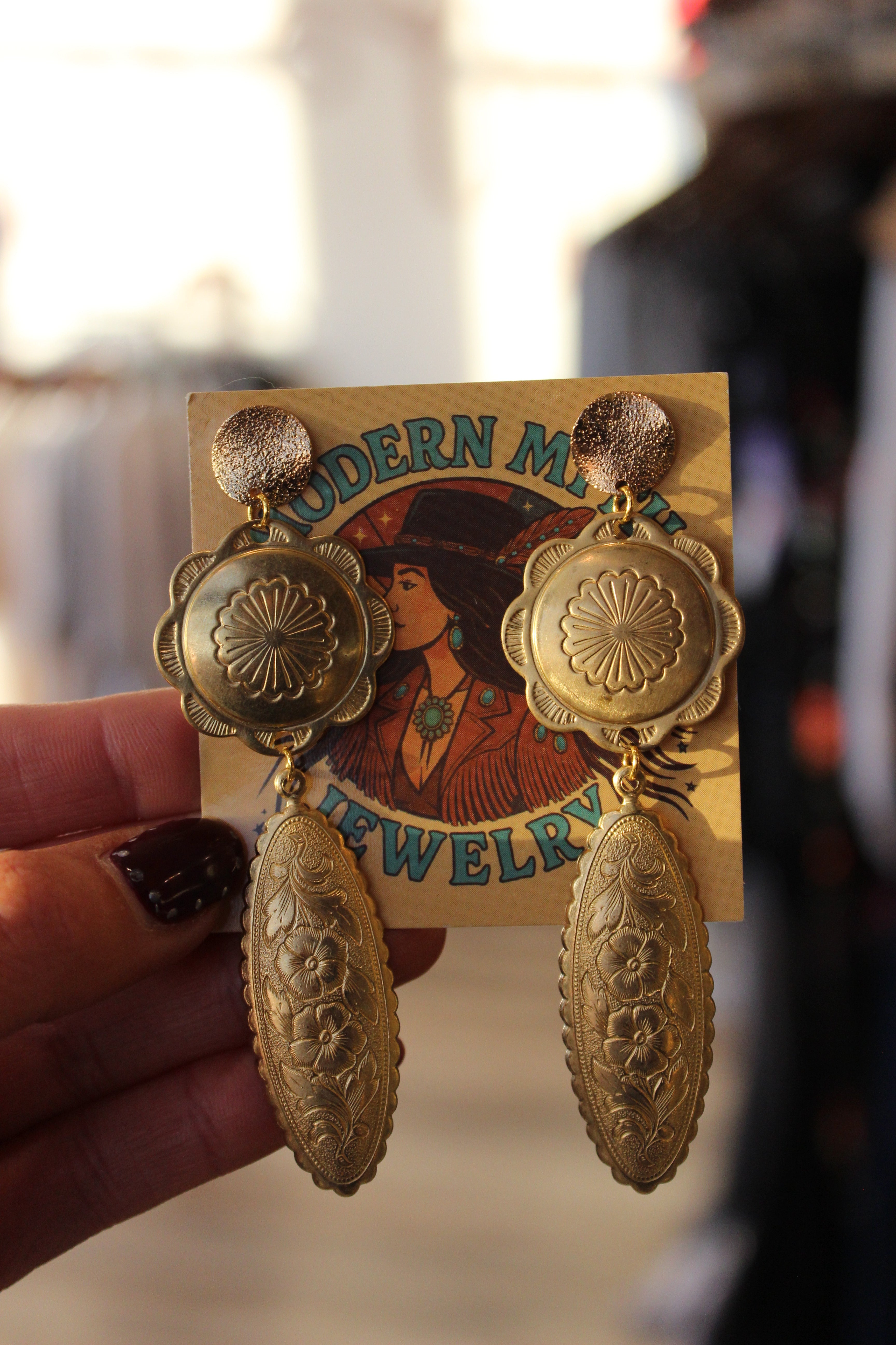 Gold Concho Post Earrings