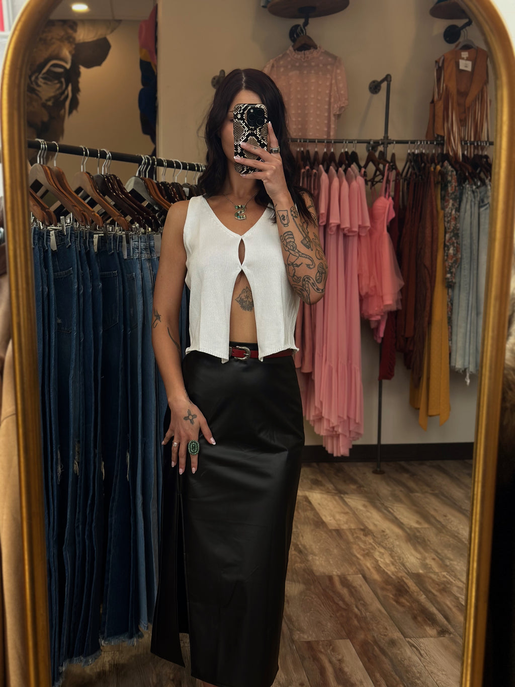 Leather Slit Maxi Skirt
