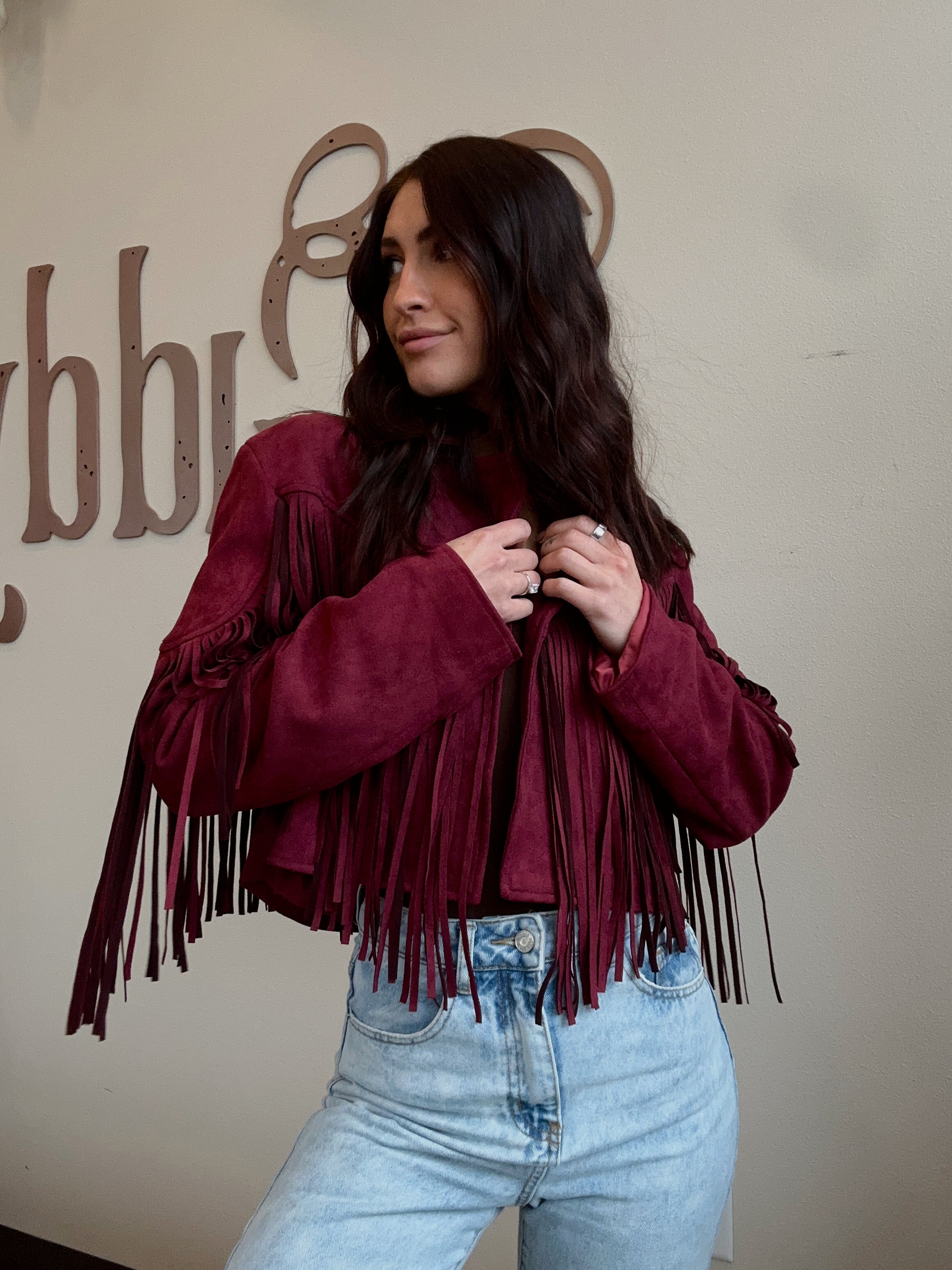 Maroon Suede Fringe Jacket