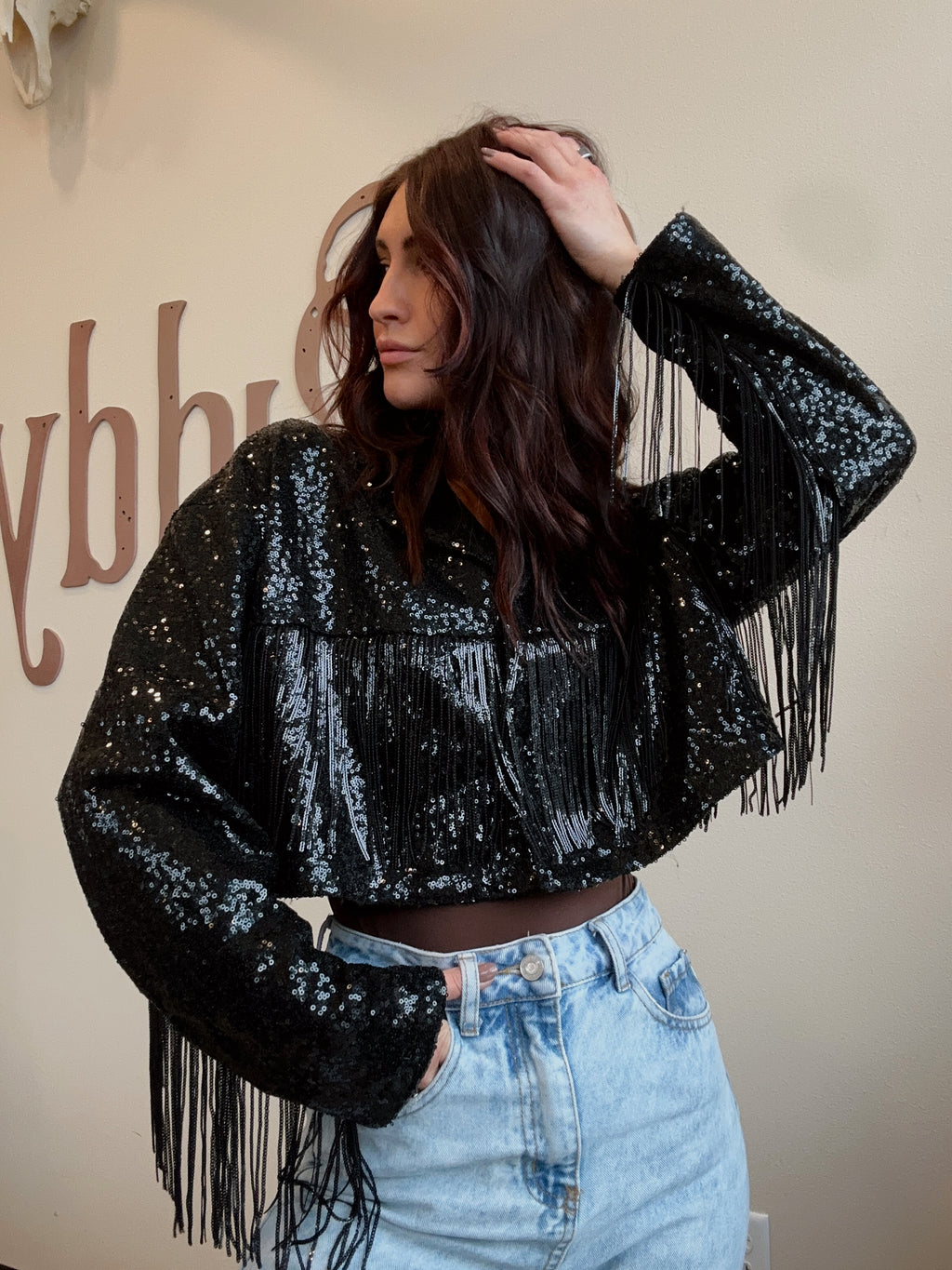 Black Sequin Fringe Jacket