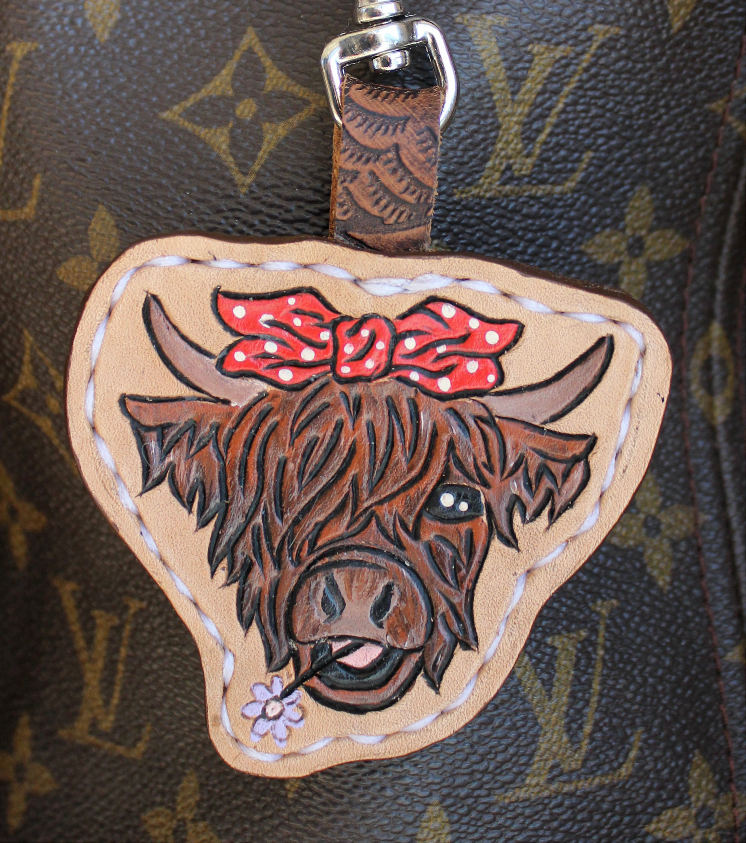Leather Purse Charm Flower Cow