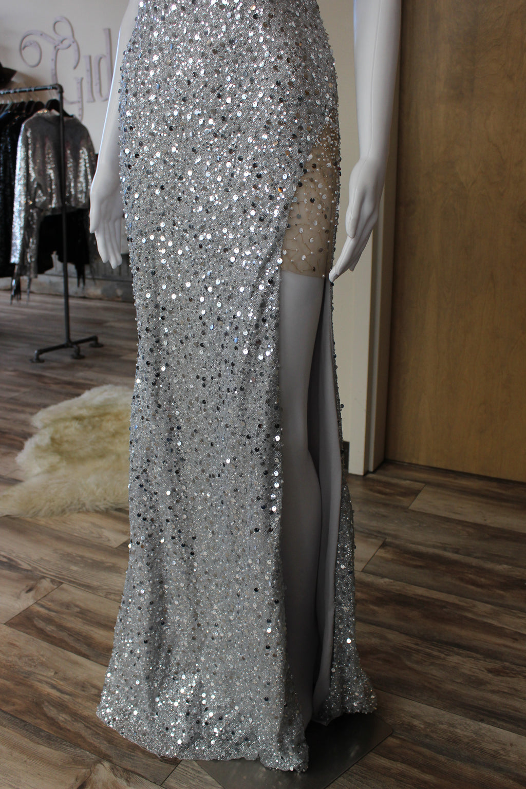 Silver Open Back Formal Gown