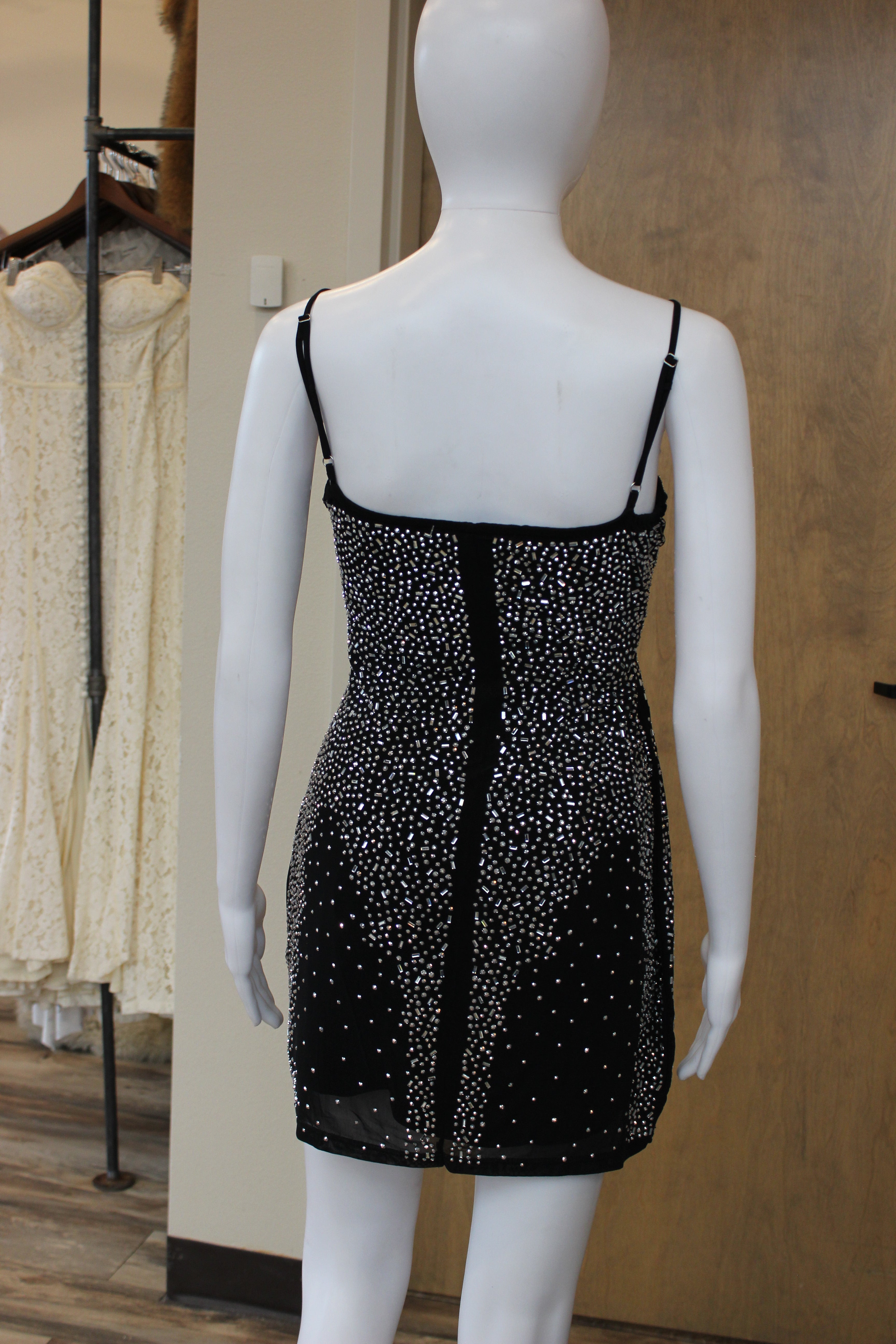 Rhinestone Black Mini Dress