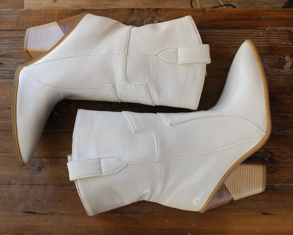 White Chunky Heel Booties