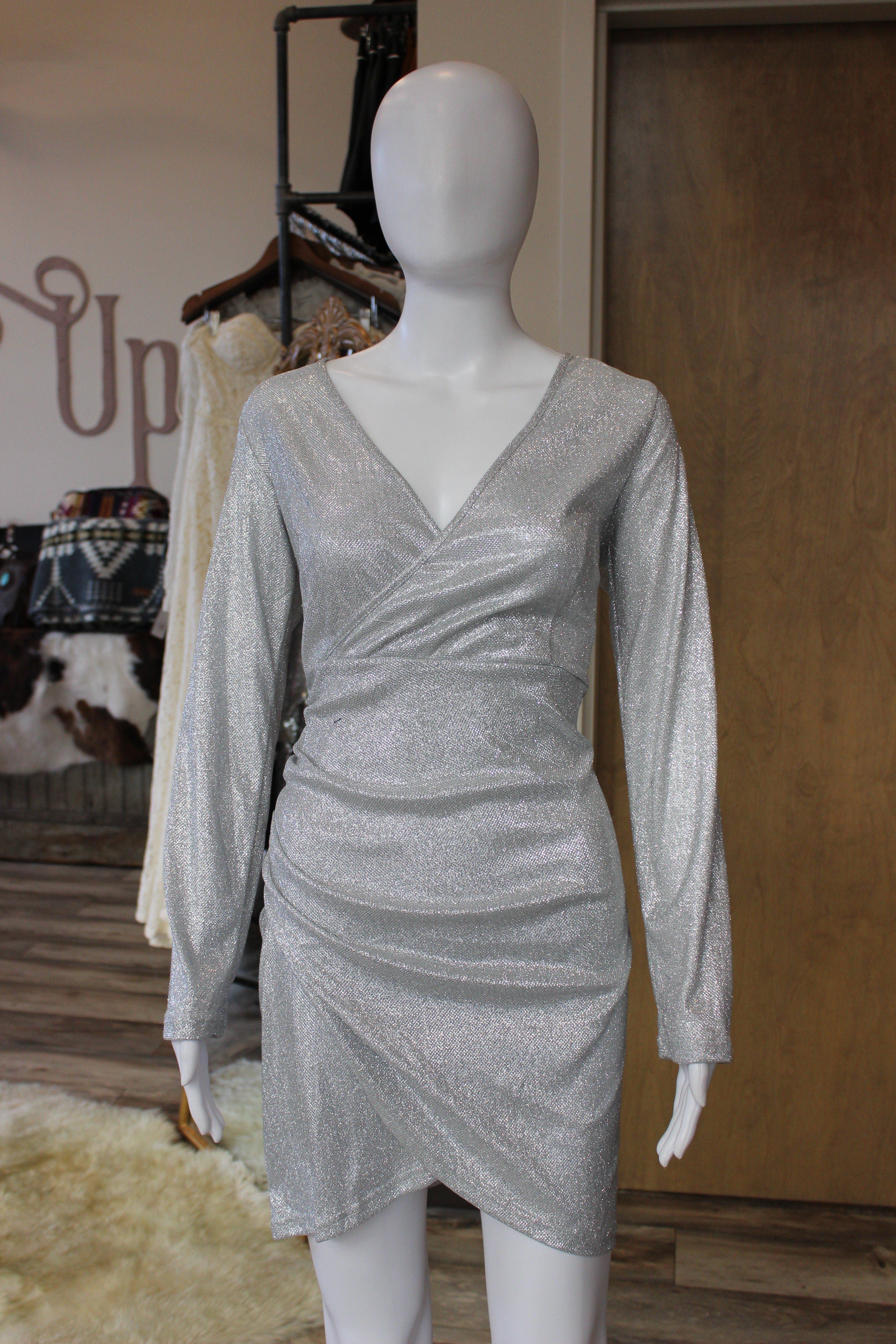 Silver Glitter Long Sleeve Mini