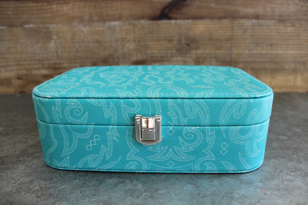 Teal Boot Stitch Jewelry Case
