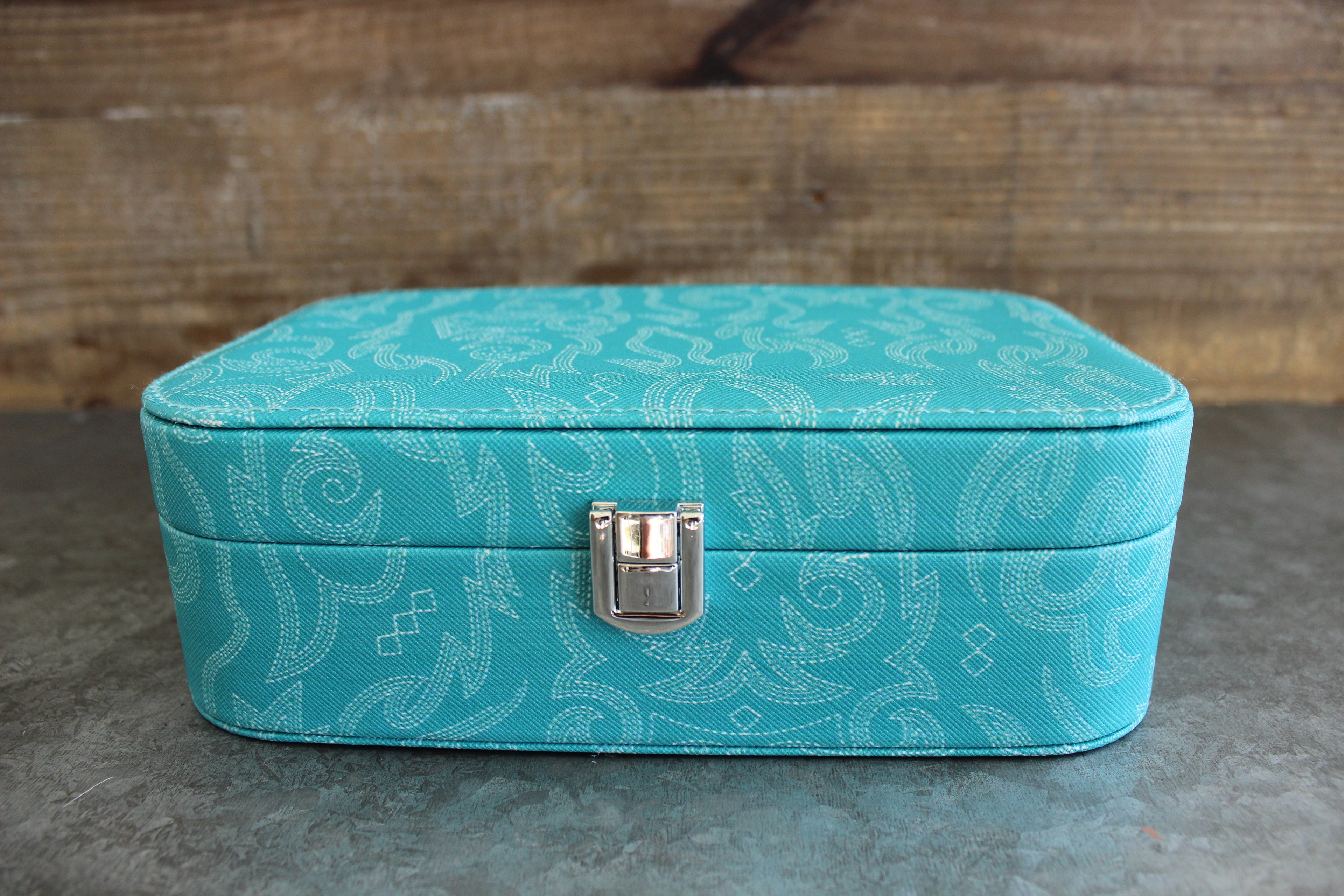 Teal Boot Stitch Jewelry Case