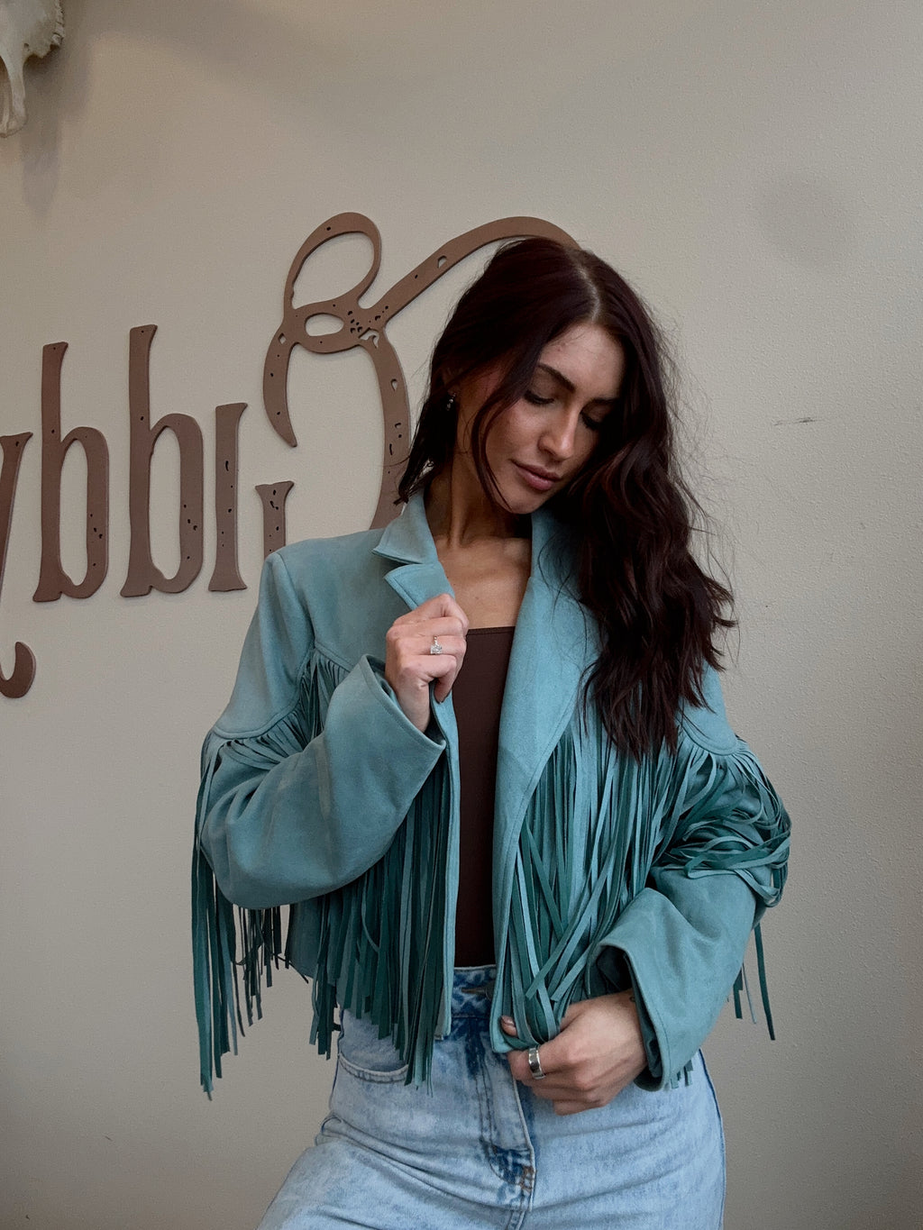 Teal Suede Fringe Jacket