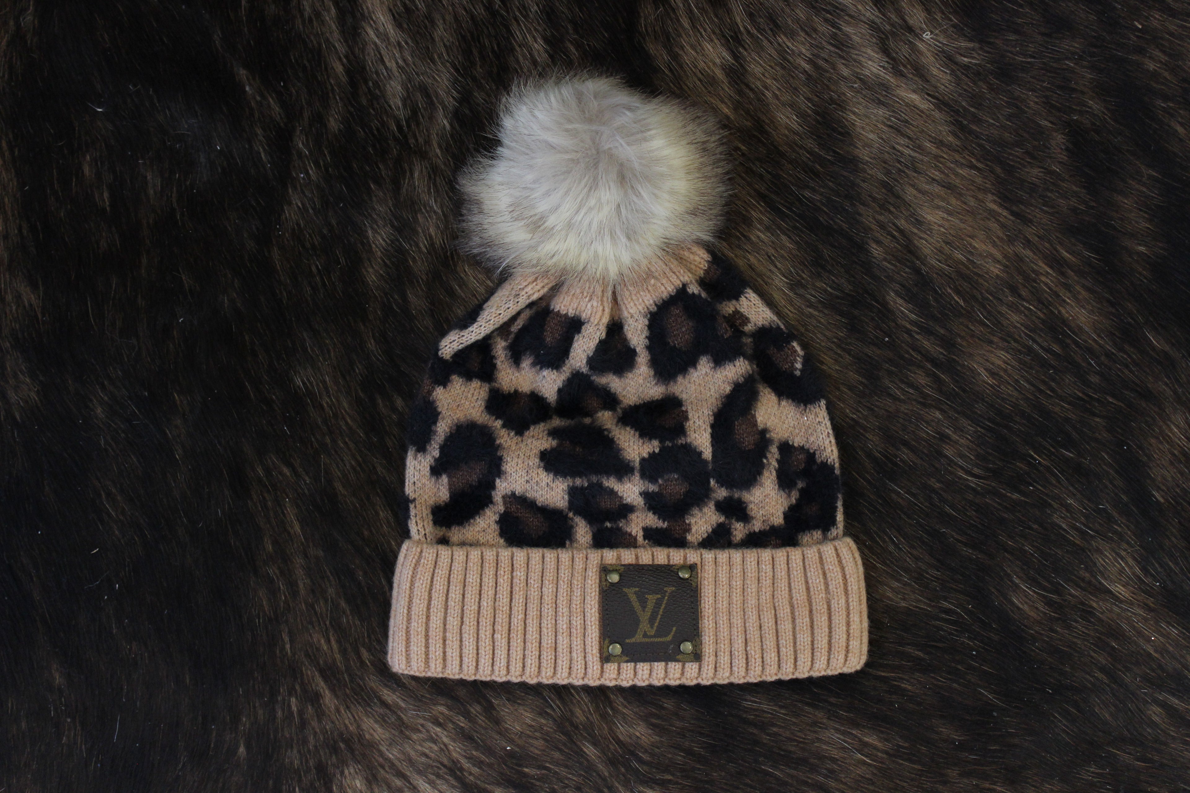 LV Patch Leopard Knit Beanie