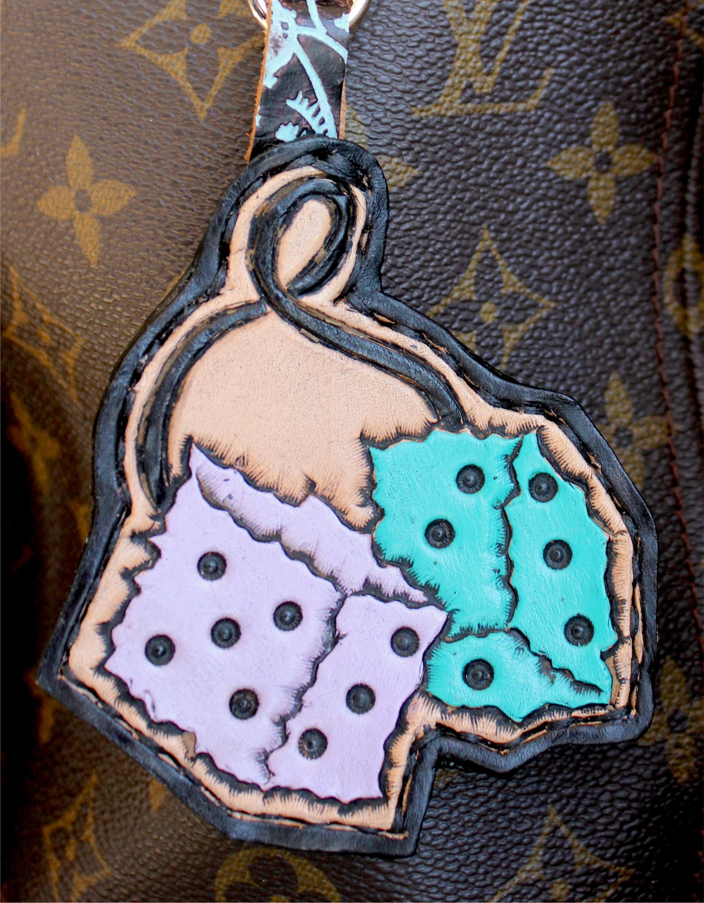 Leather Purse Charm Purple Dice