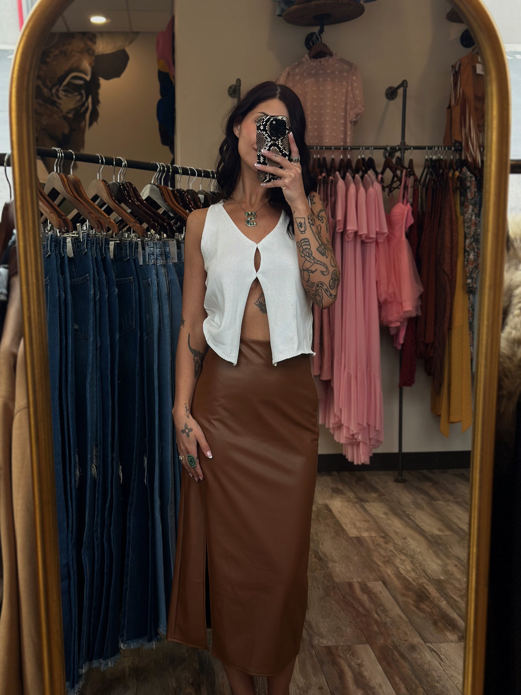Leather Slit Maxi Skirt