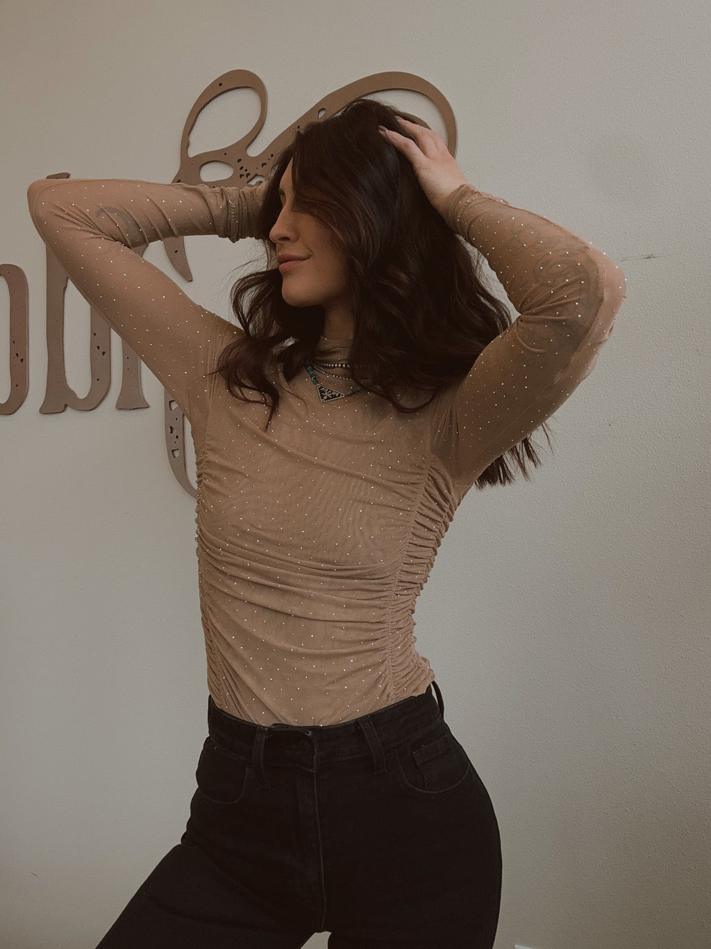 Nude Rhinestone Bodysuit